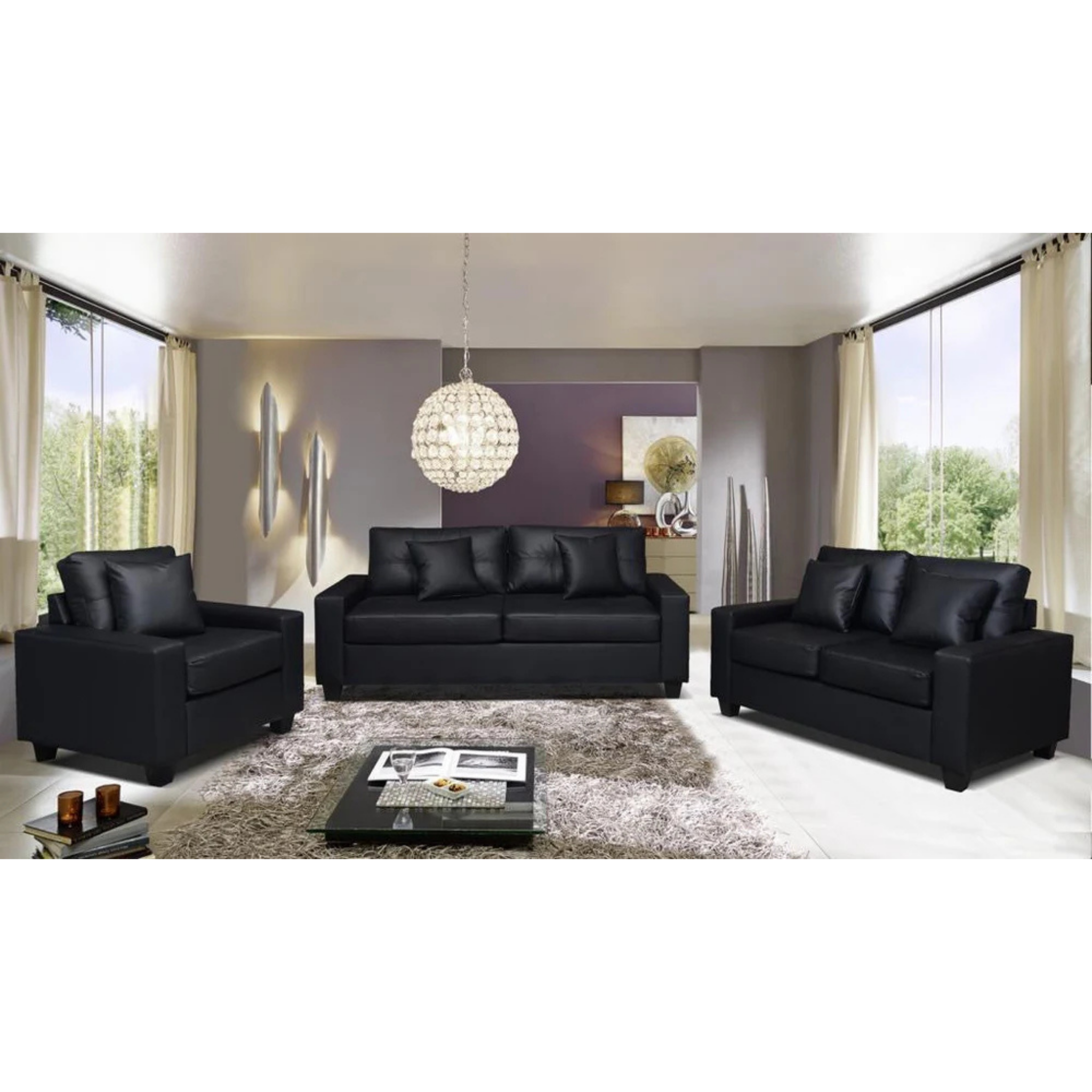 WHITNEY - Ensemble de canapés 3 pièces en cuir synthétique