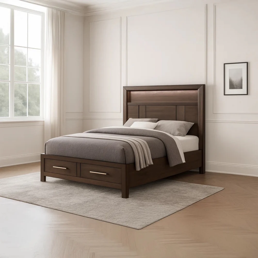 Walsten – Ensemble de chambre à coucher – Grand lit – Noyer foncé