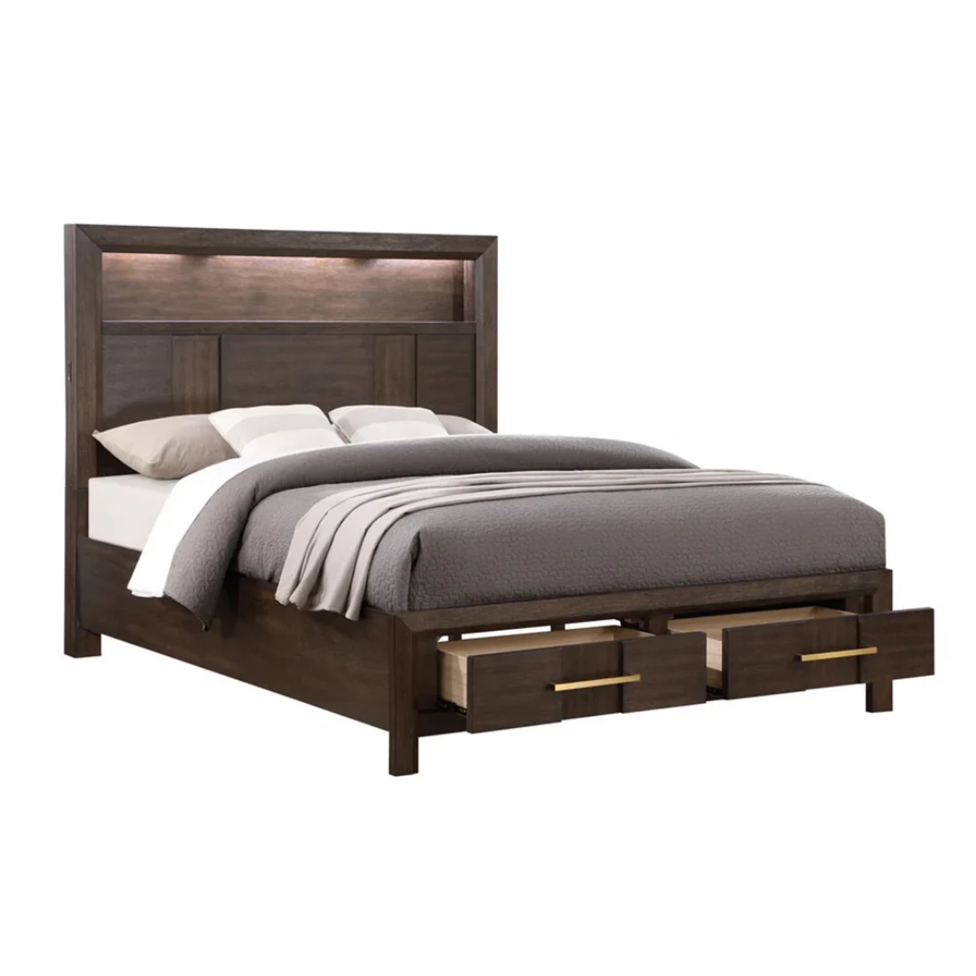 Walsten – Ensemble de chambre à coucher – Grand lit – Noyer foncé