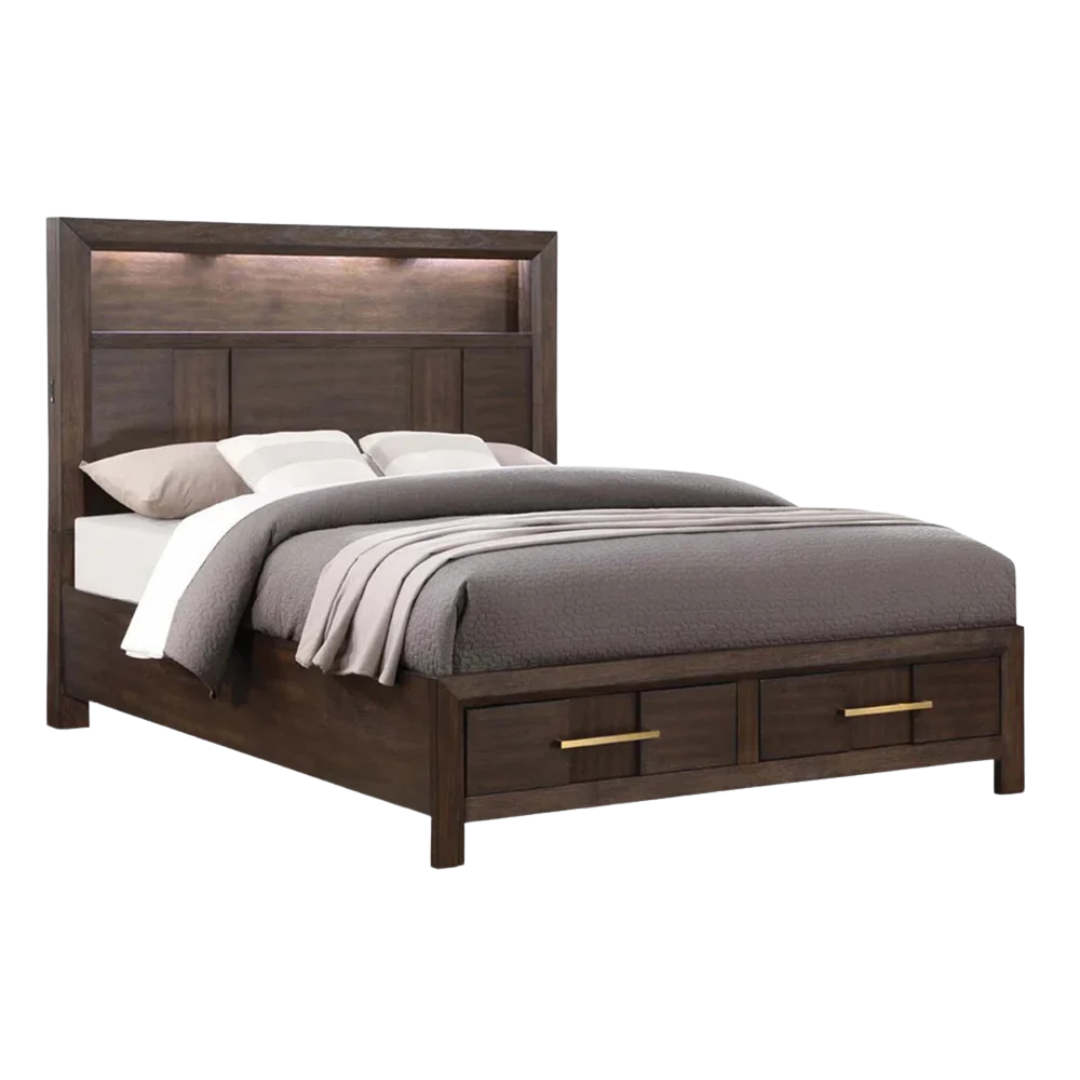 Walsten – Ensemble de chambre à coucher – Grand lit – Noyer foncé