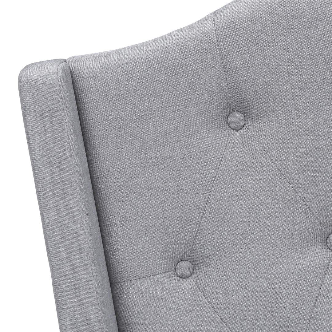 Wingford – Lit Queen – Tissu (Lin gris) + Pieds chromés