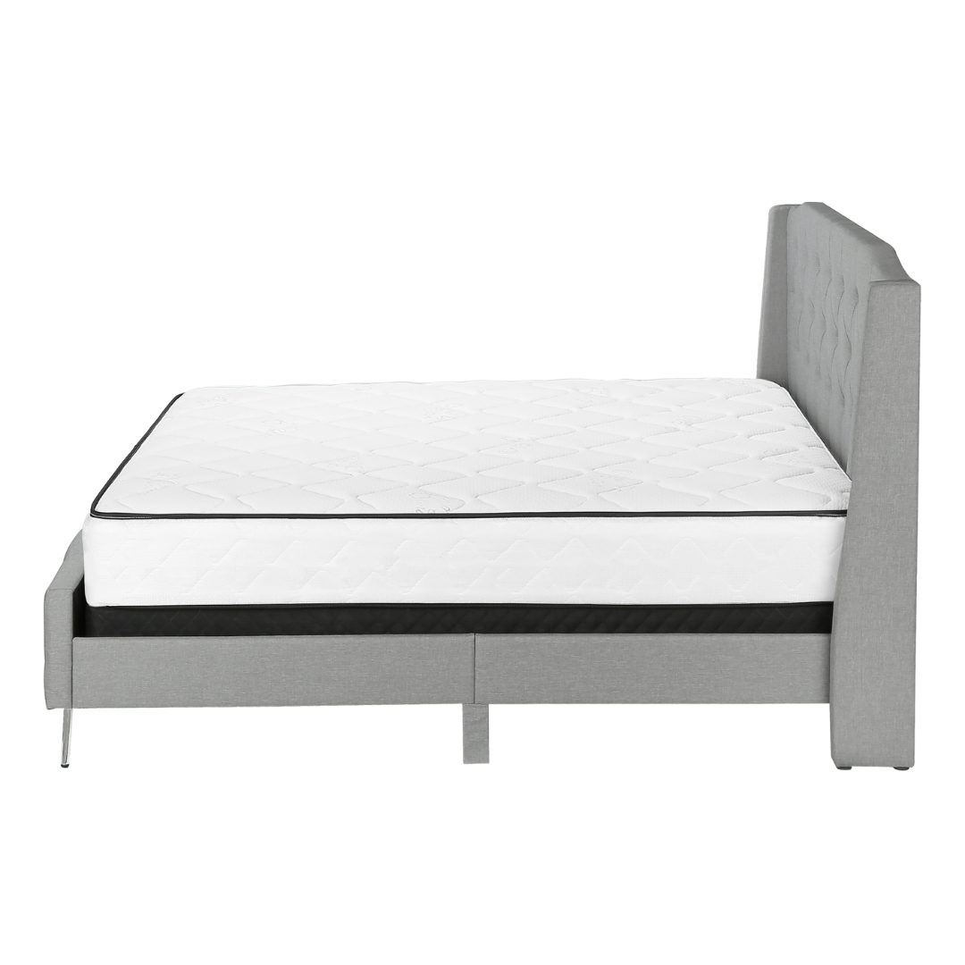 Wingford – Lit Queen – Tissu (Lin gris) + Pieds chromés