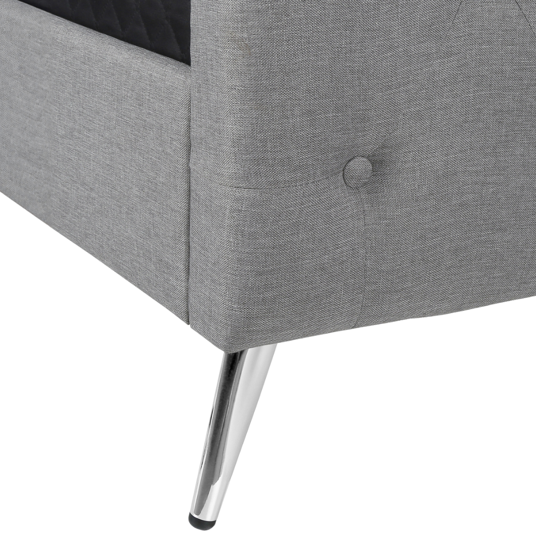 Wingford – Lit Queen – Tissu (Lin gris) + Pieds chromés