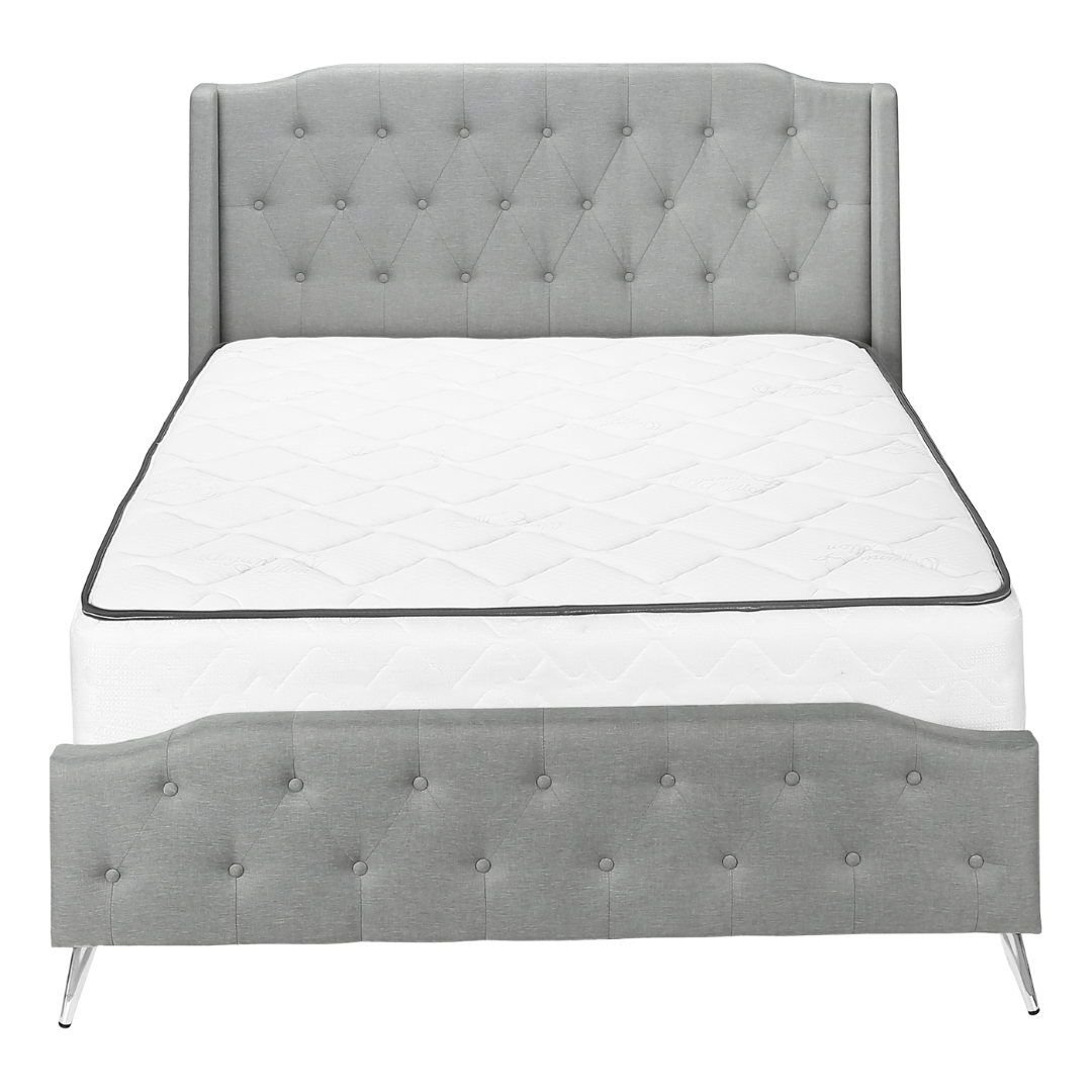 Wingford – Lit Queen – Tissu (Lin gris) + Pieds chromés