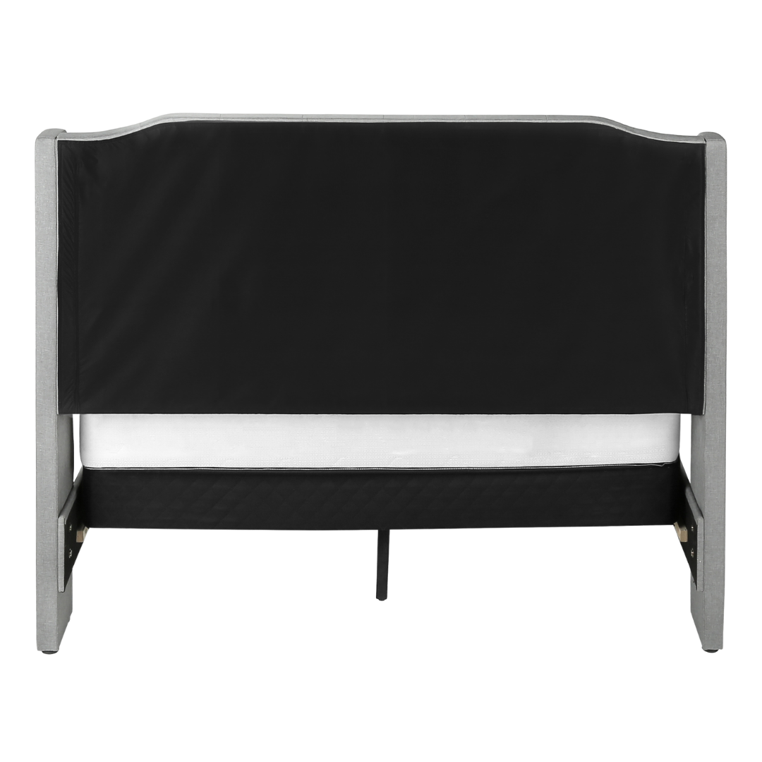 Wingford – Lit Queen – Tissu (Lin gris) + Pieds chromés