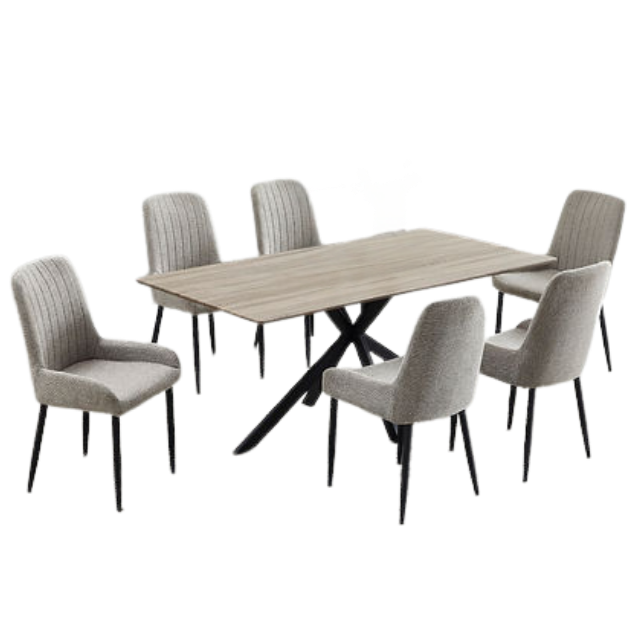 Table à plateau en bois avec chaises en velours beige grisâtre T-1510 C-1512 Collection de salle à manger