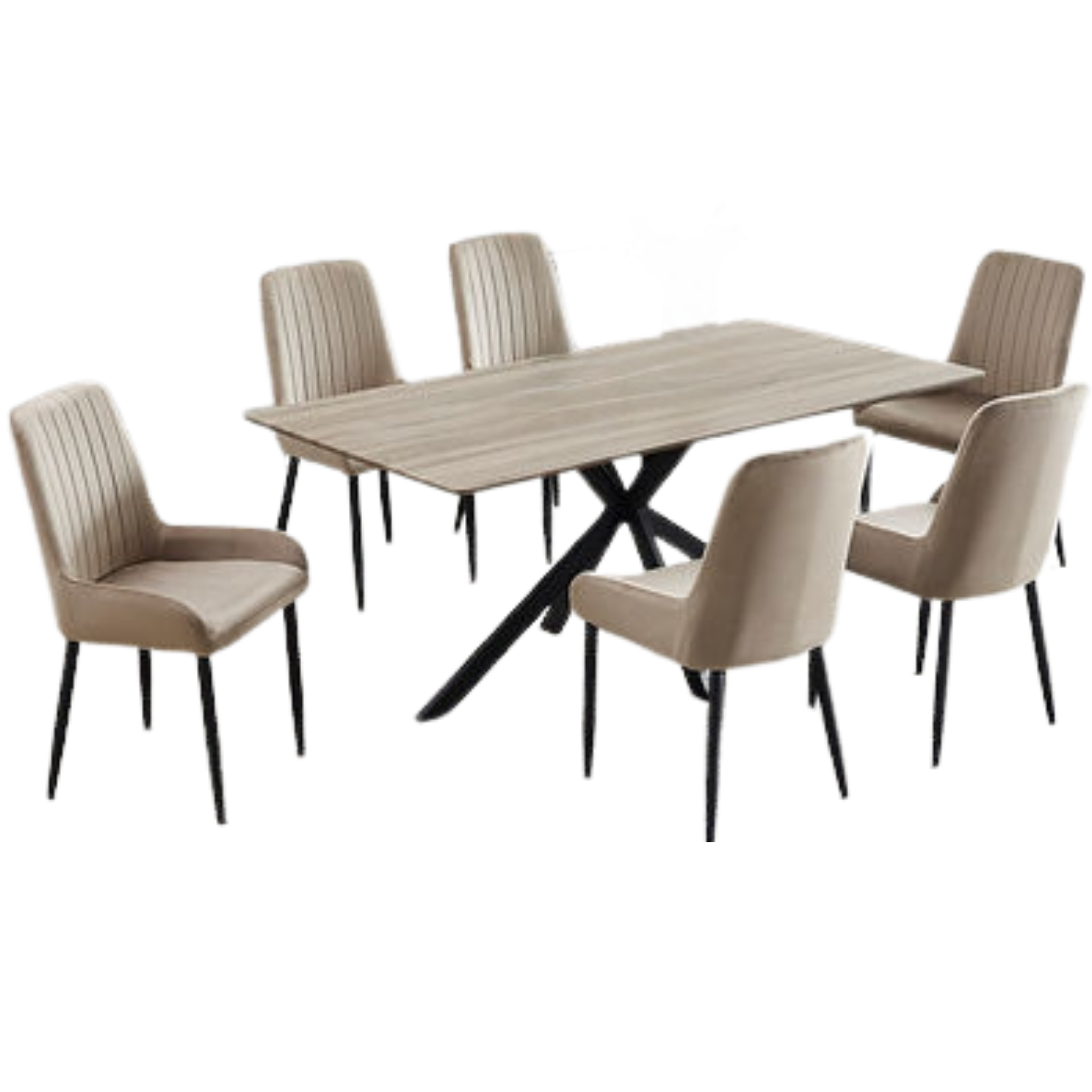 Table à plateau en bois avec chaises en velours T-1510 C-1511 Collection de salle à manger