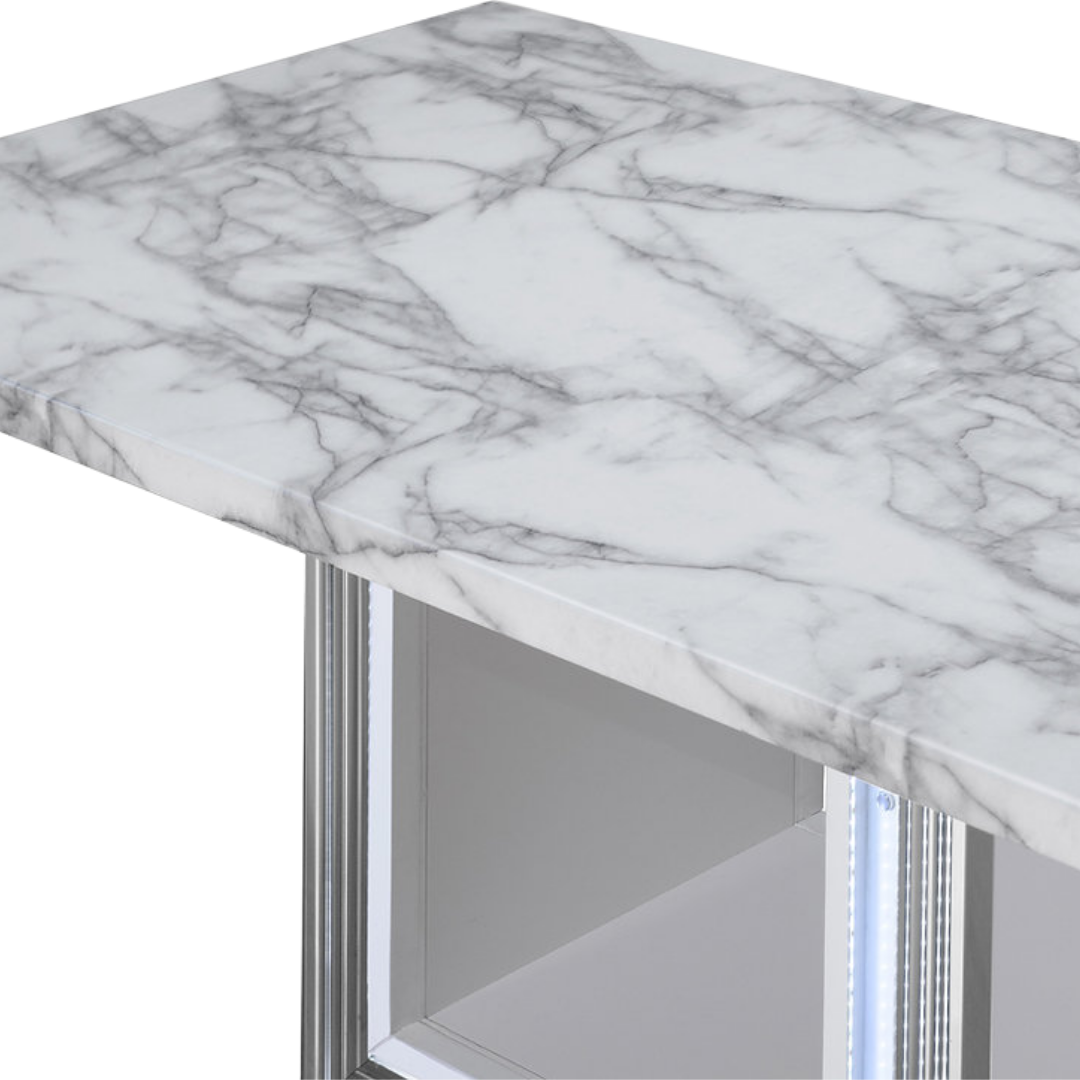 Milano – Ensemble de salle à manger – Aspect marbre blanc / PU gris