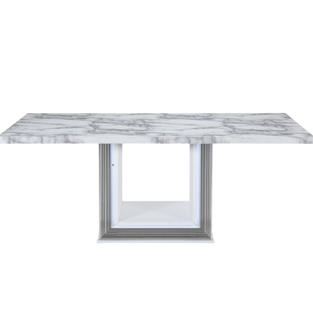 Milano – Ensemble de salle à manger – Aspect marbre blanc / PU gris