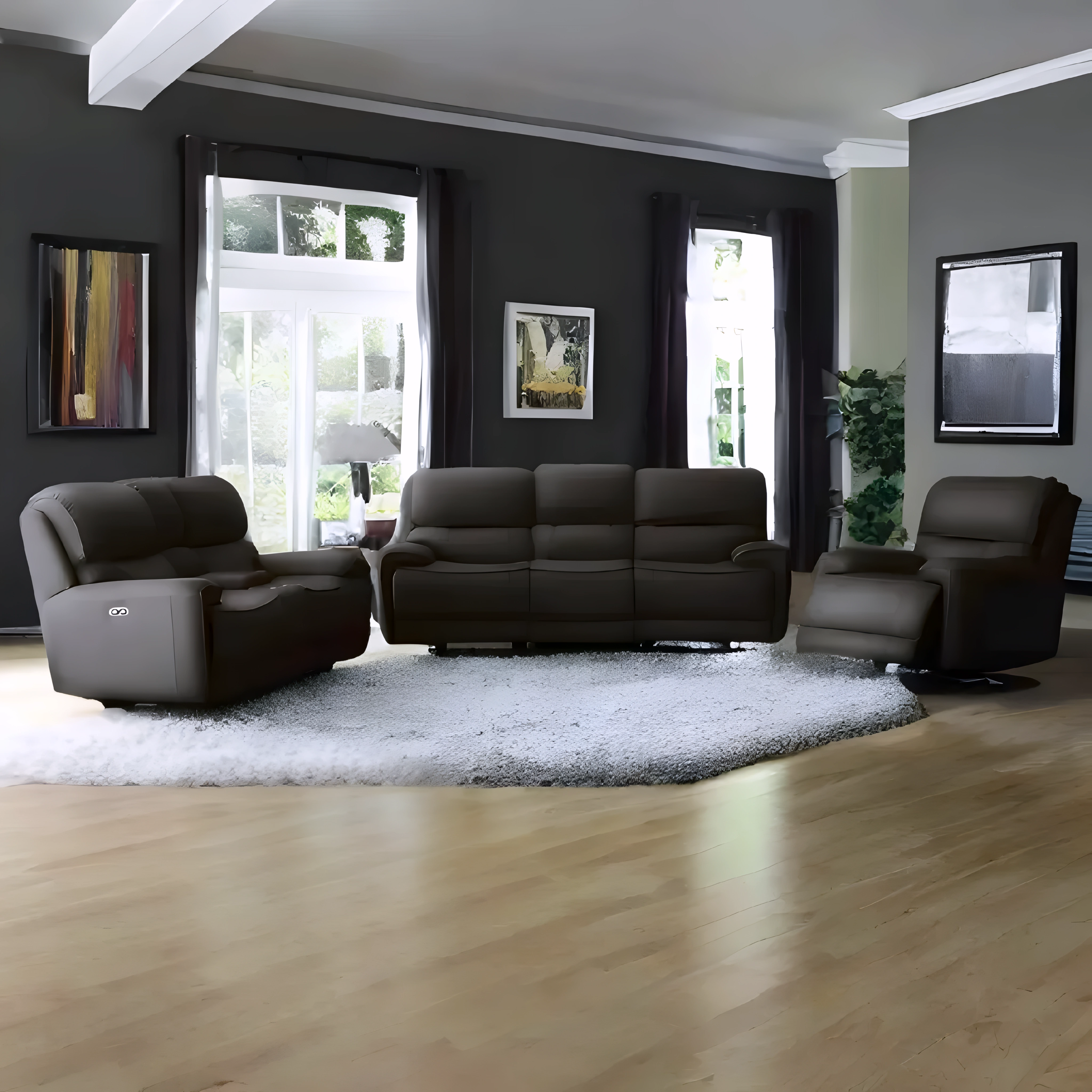 Zalder – Recliner Set – Leather-Match – Chocolate