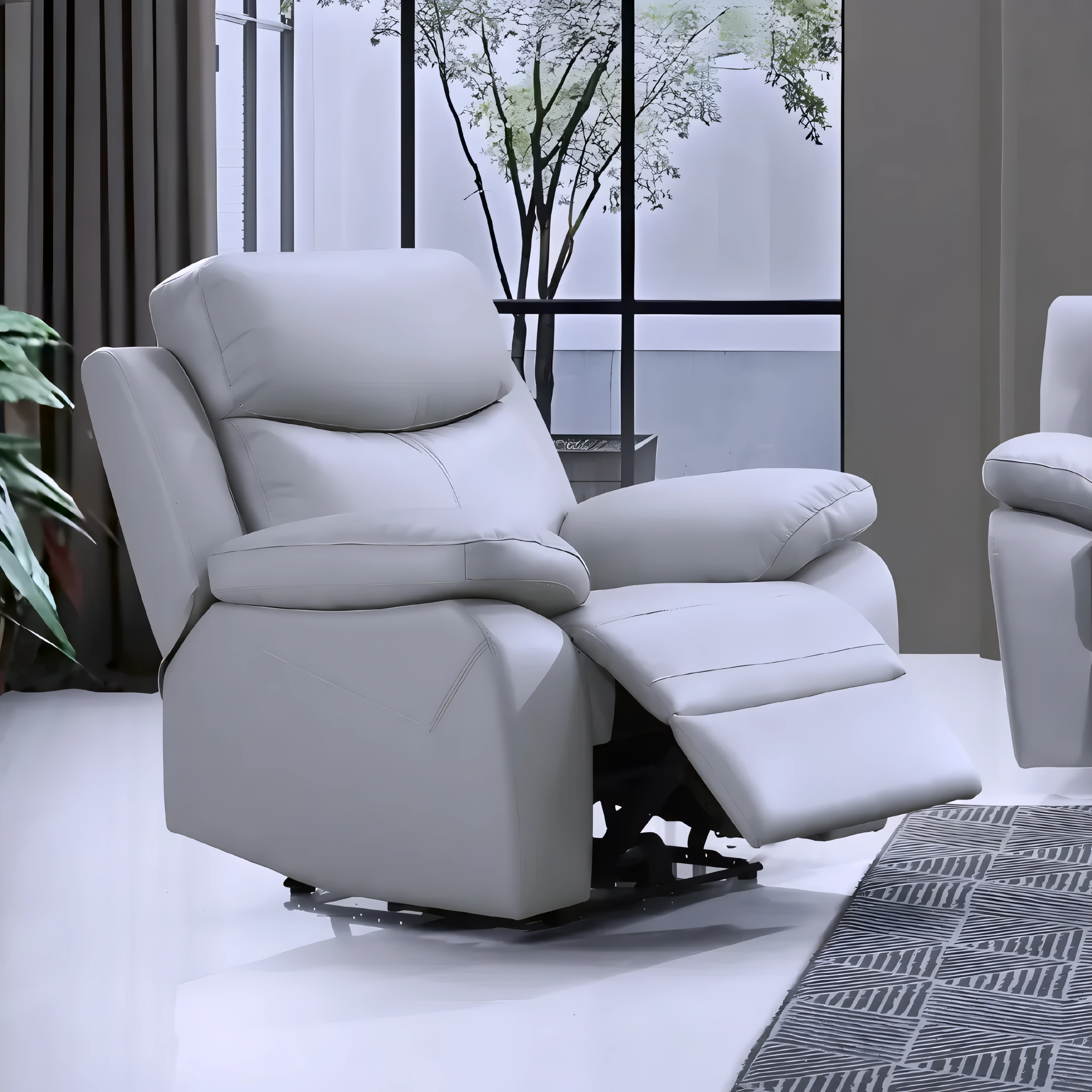 Zalken – Power Recliner Set – Light Grey Leather-Match