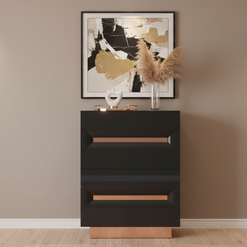 Zaneva – Chiffonnier noir laqué rose gold métal