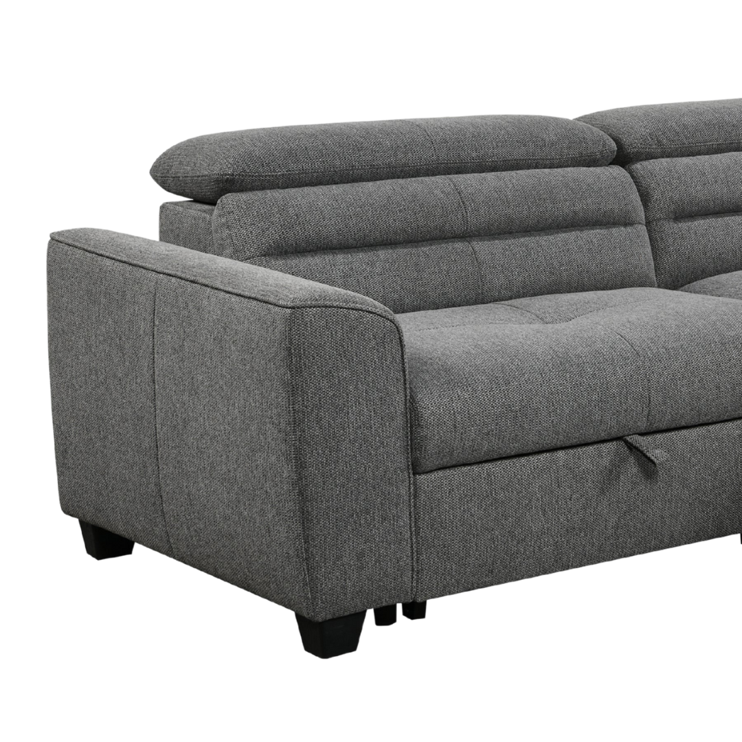 Zanira – Canapé-lit d'angle avec rangement – Gris foncé