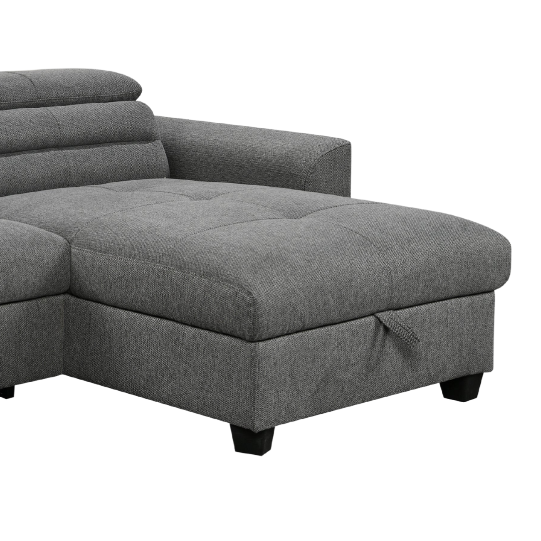 Zanira – Canapé-lit d'angle avec rangement – Gris foncé