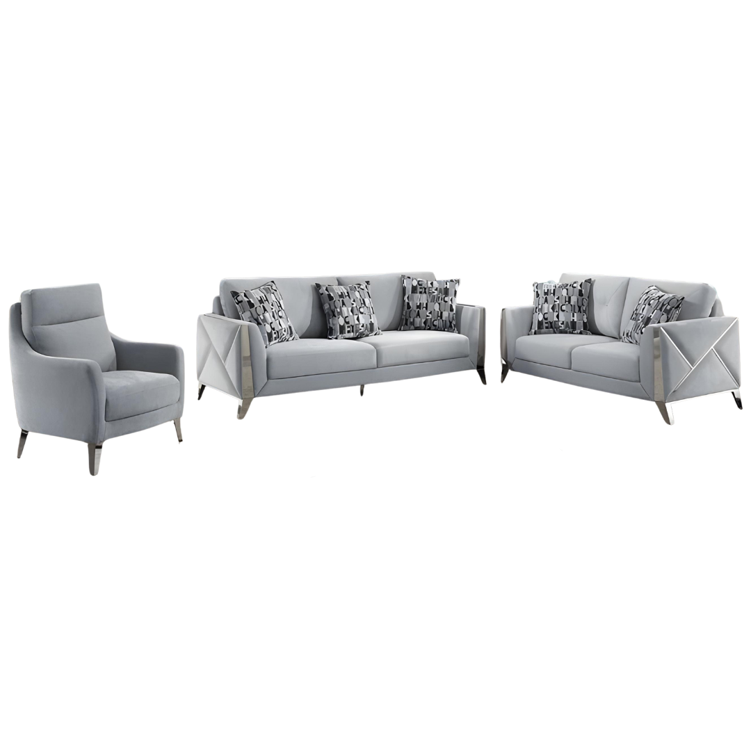 Zemal – Fabric Sofa Set – Silver Light Grey