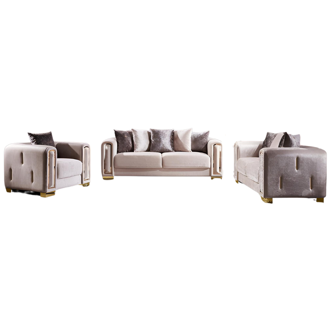 Zeyus – Soft Velvet Fabric Sofa Set – Beige