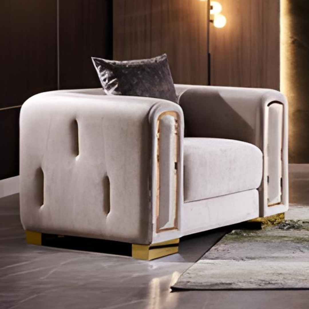 Zeyus – Soft Velvet Fabric Sofa Set – Beige