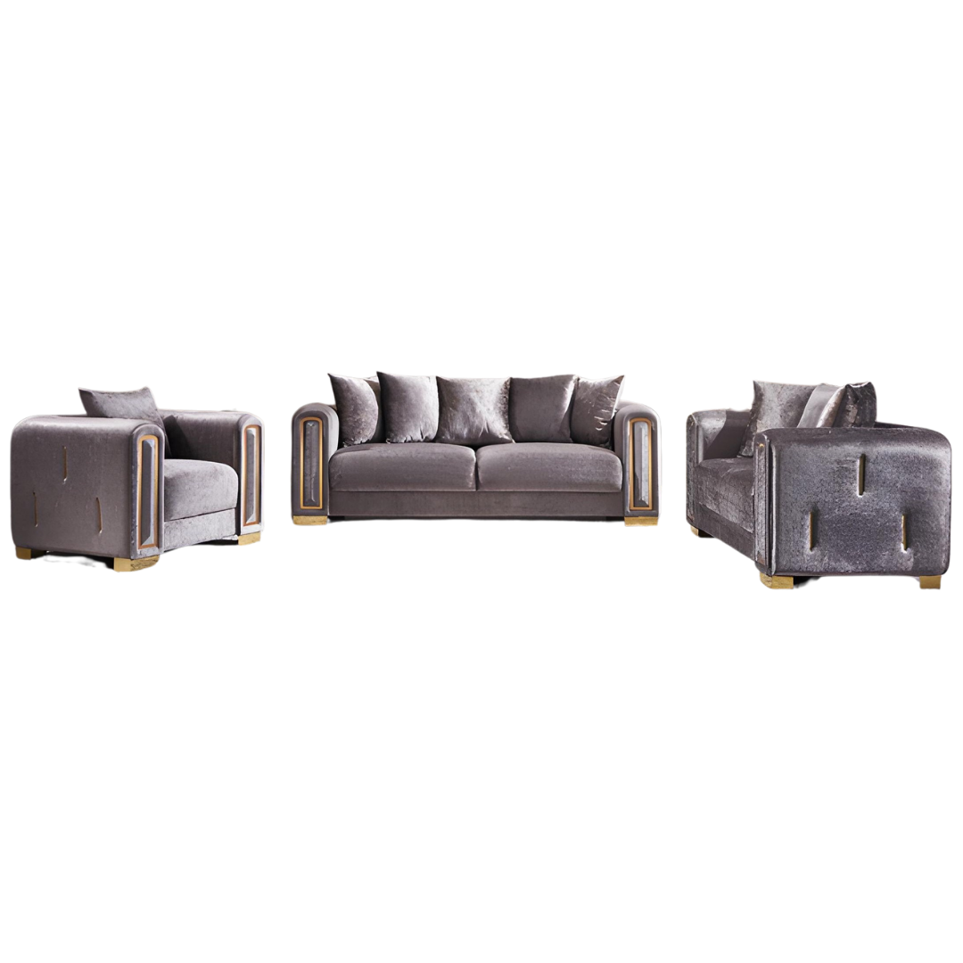 Zeyus – Velvet Fabric Sofa Set – Grey