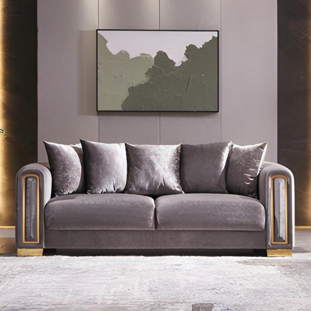 Zeyus – Velvet Fabric Sofa Set – Grey