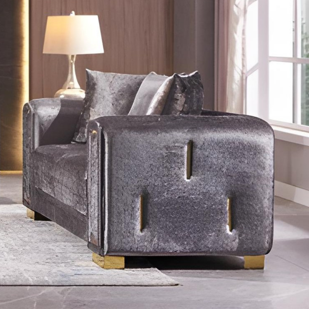 Zeyus – Velvet Fabric Sofa Set – Grey