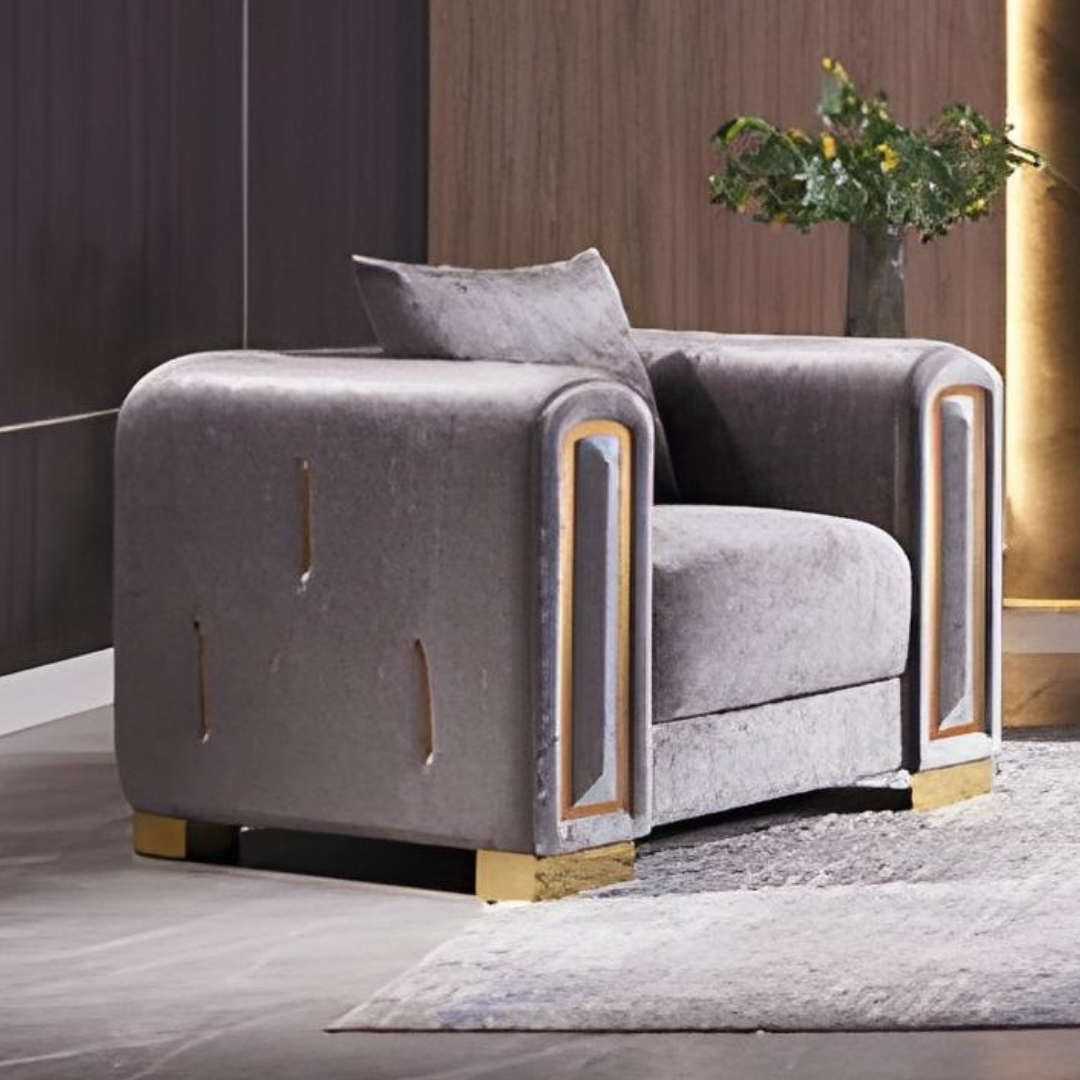 Zeyus – Velvet Fabric Sofa Set – Grey