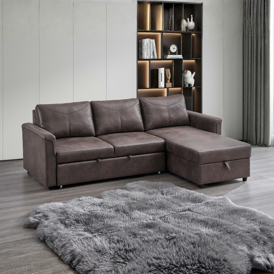 Zirema – Sofa Bed Sectional – Brown Faux Leather