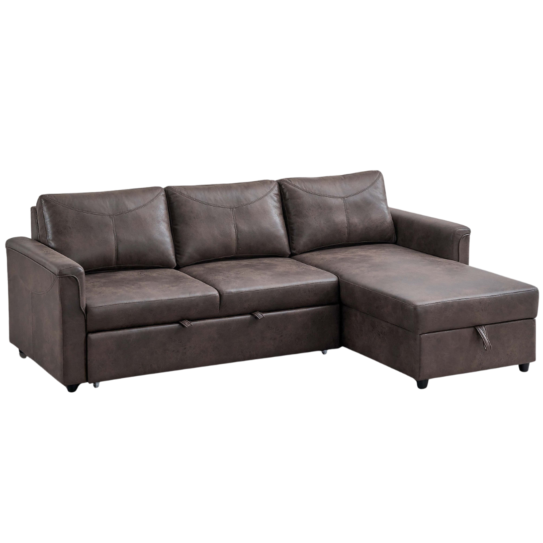 Zirema – Canapé-lit d'angle – Similicuir marron