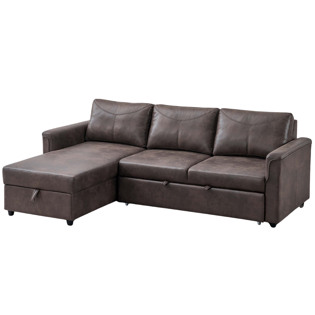 Zirema – Canapé-lit d'angle – Similicuir marron