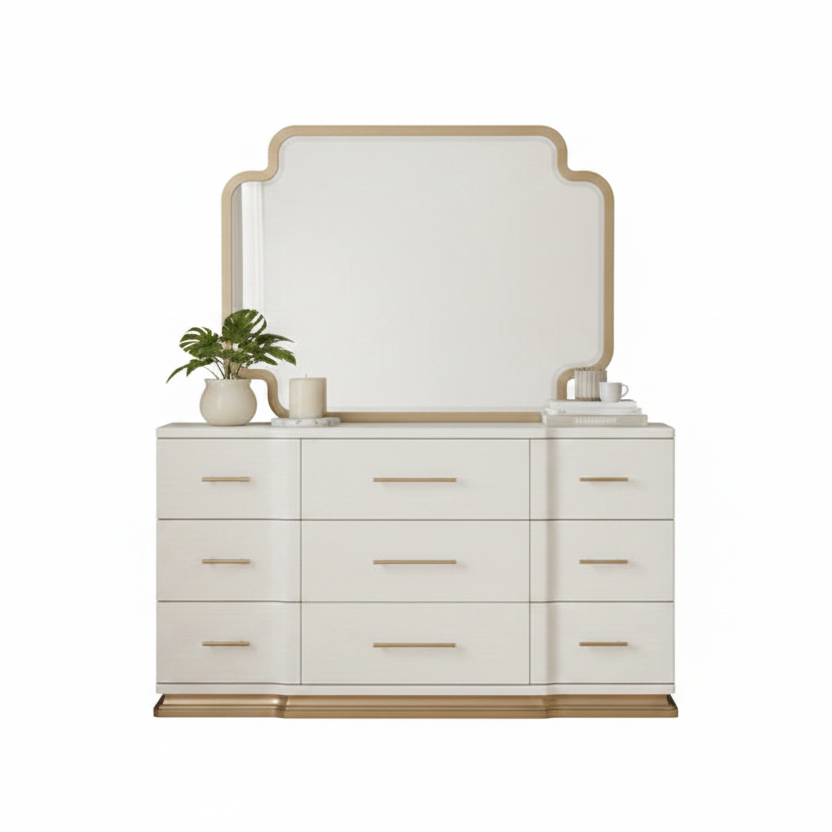 Arcano – Commode avec miroir crème laquée métal
