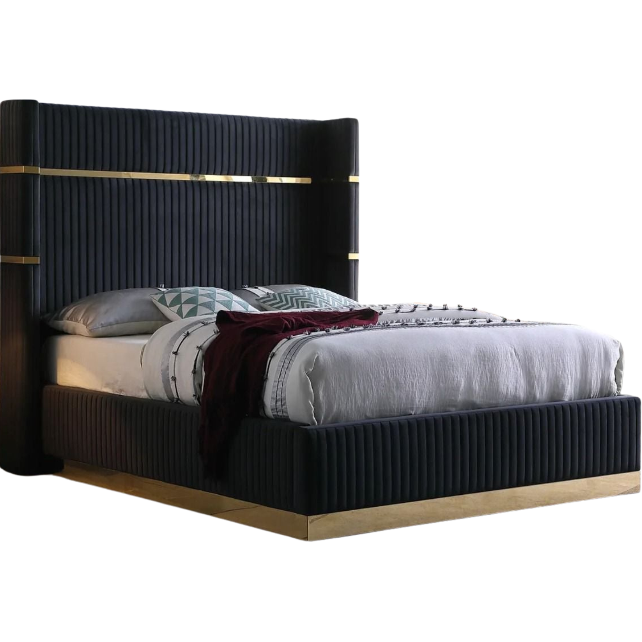 Queen Bed – Modern Platform Bed with Fine Lines & Gold Accents ASPEN