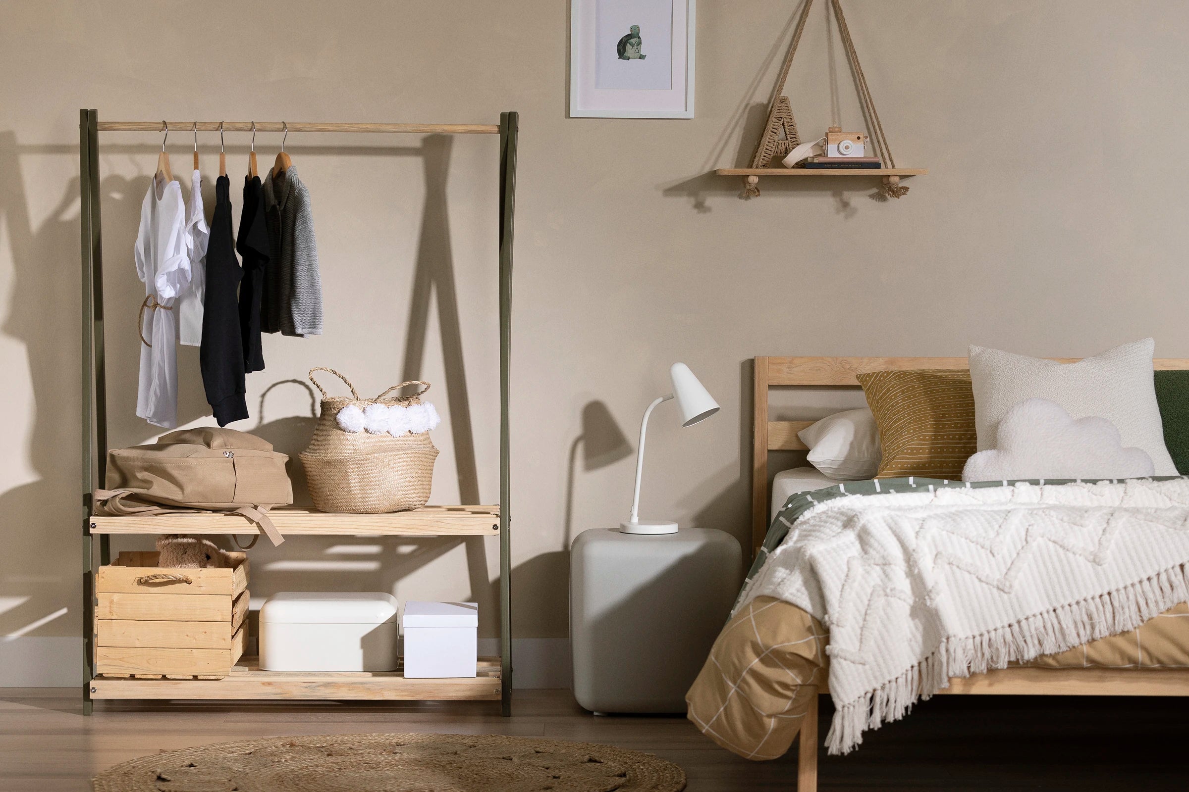 Wooden Clothes Rack with Storage Shelves for Kids - Sweedi