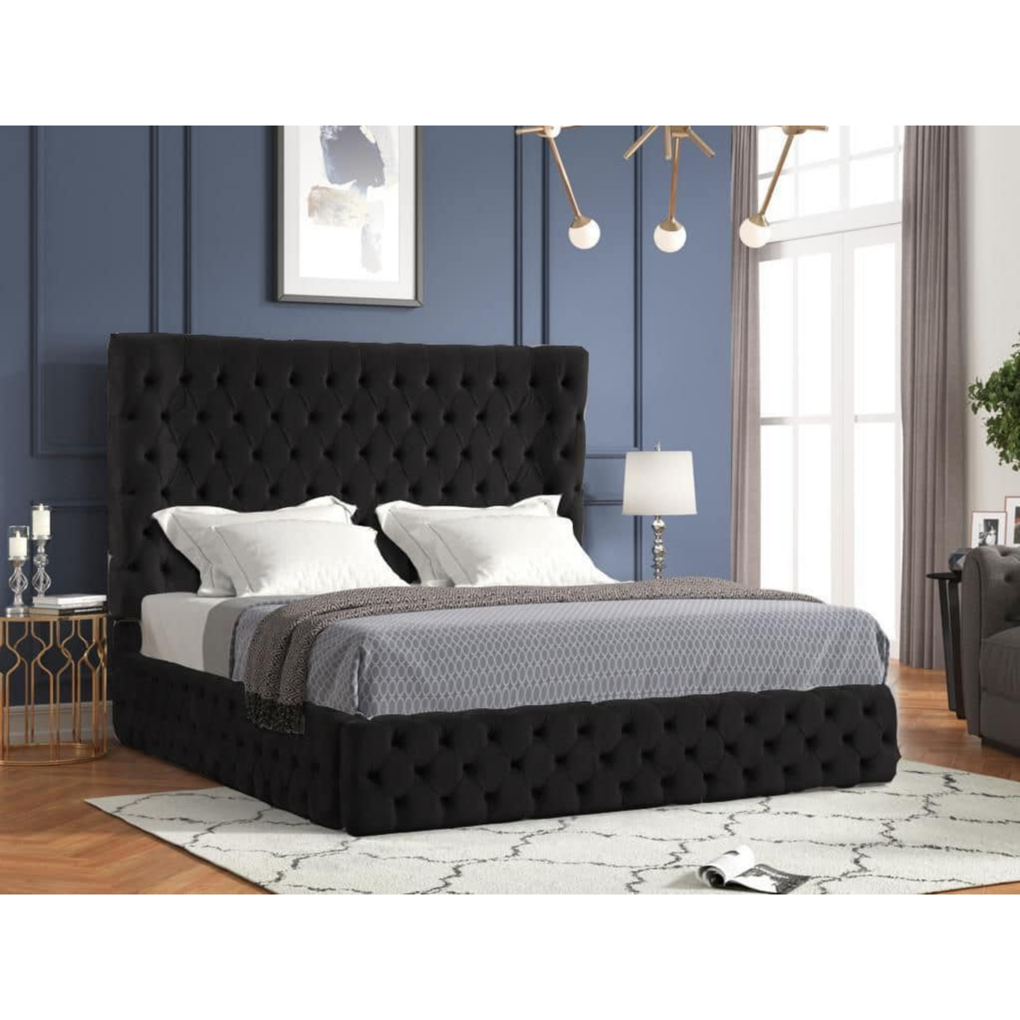 King Bed - BETA - Modern Tufted Velvet Platform Bed