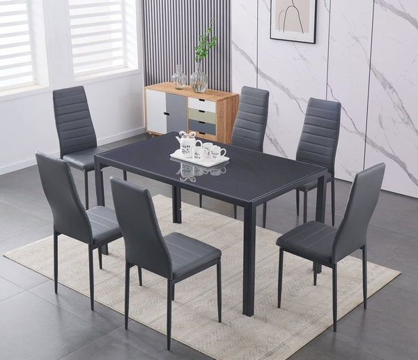 Tempered Grey Glass with Grey Metal Frame Dining Table 5051