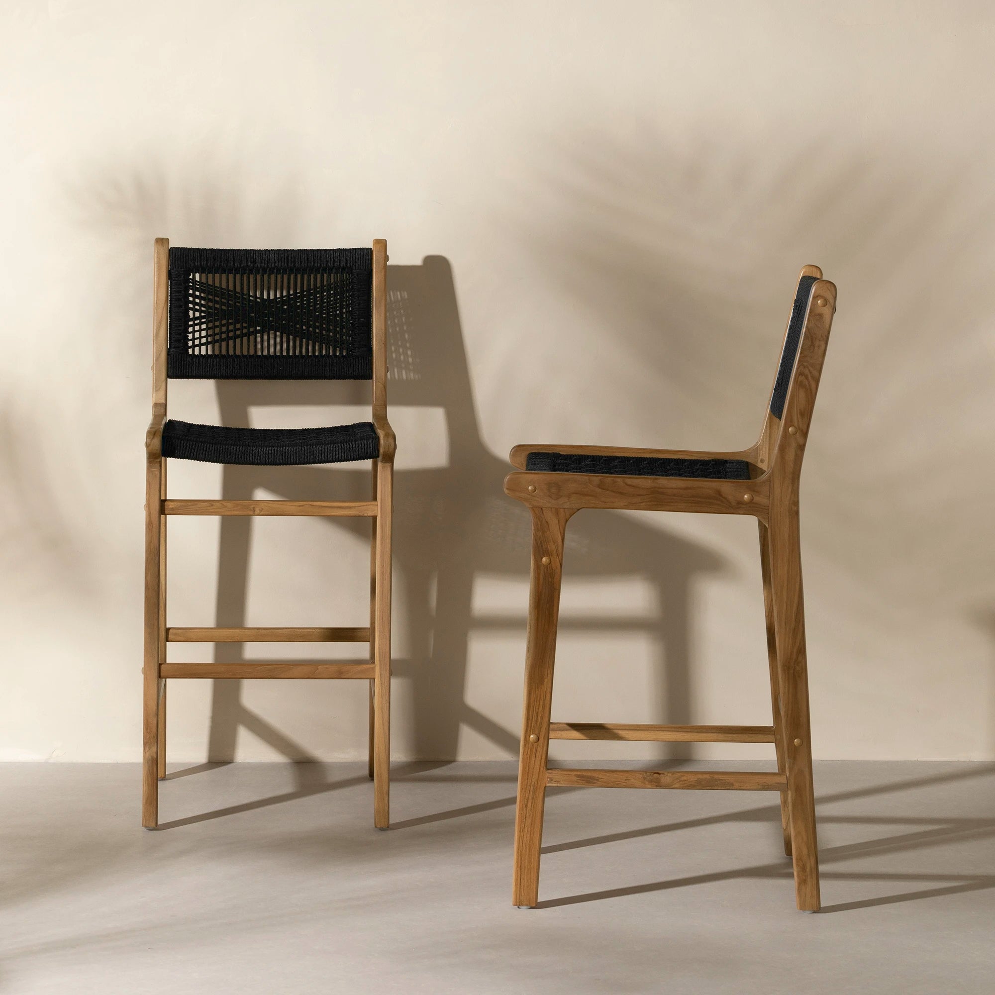 Tabouret de bar en bois de teck et corde tressée, lot de 2 - Agave