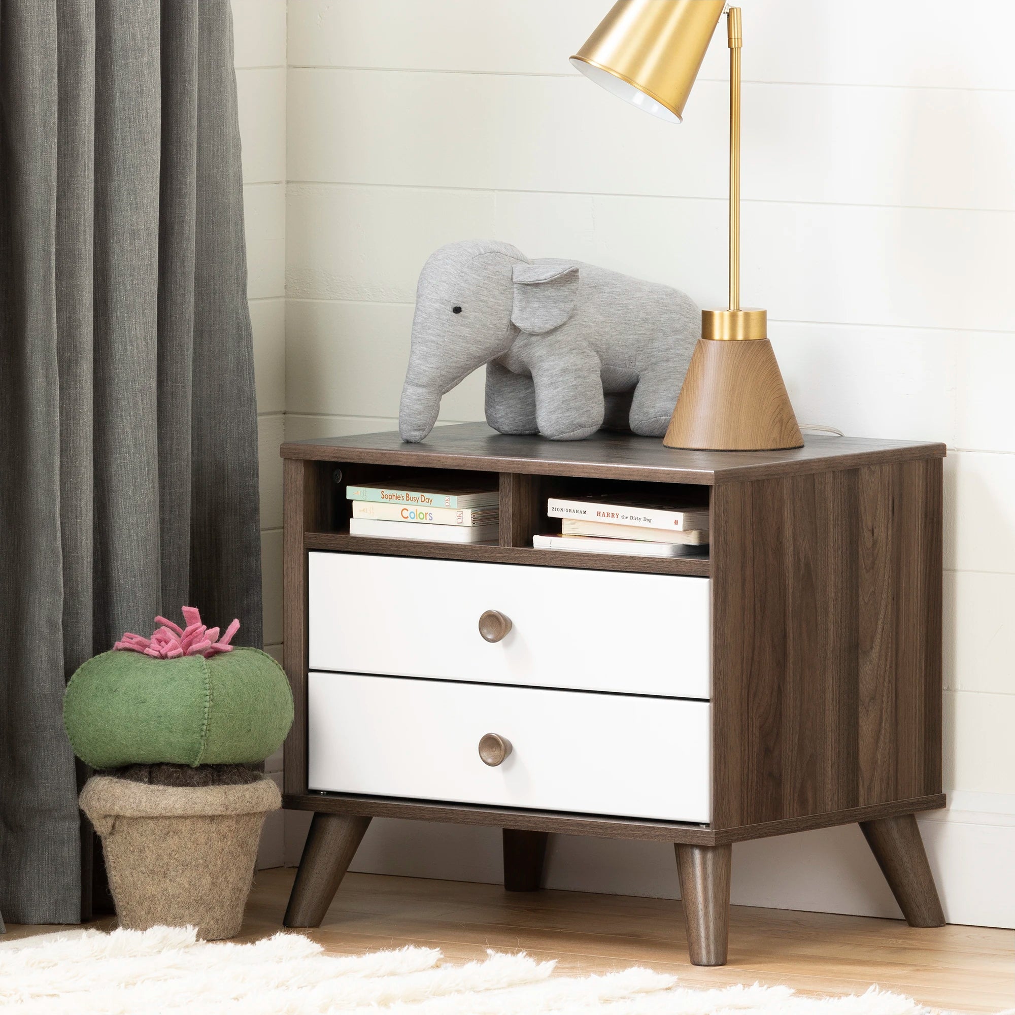 2-Drawer Nightstand with Open Storage - Yodi