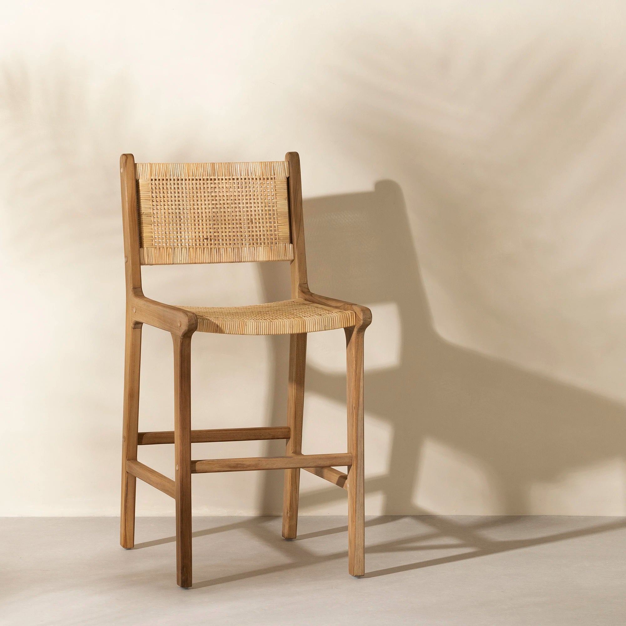 Rattan and Teak Wood Counter Stool - Agave