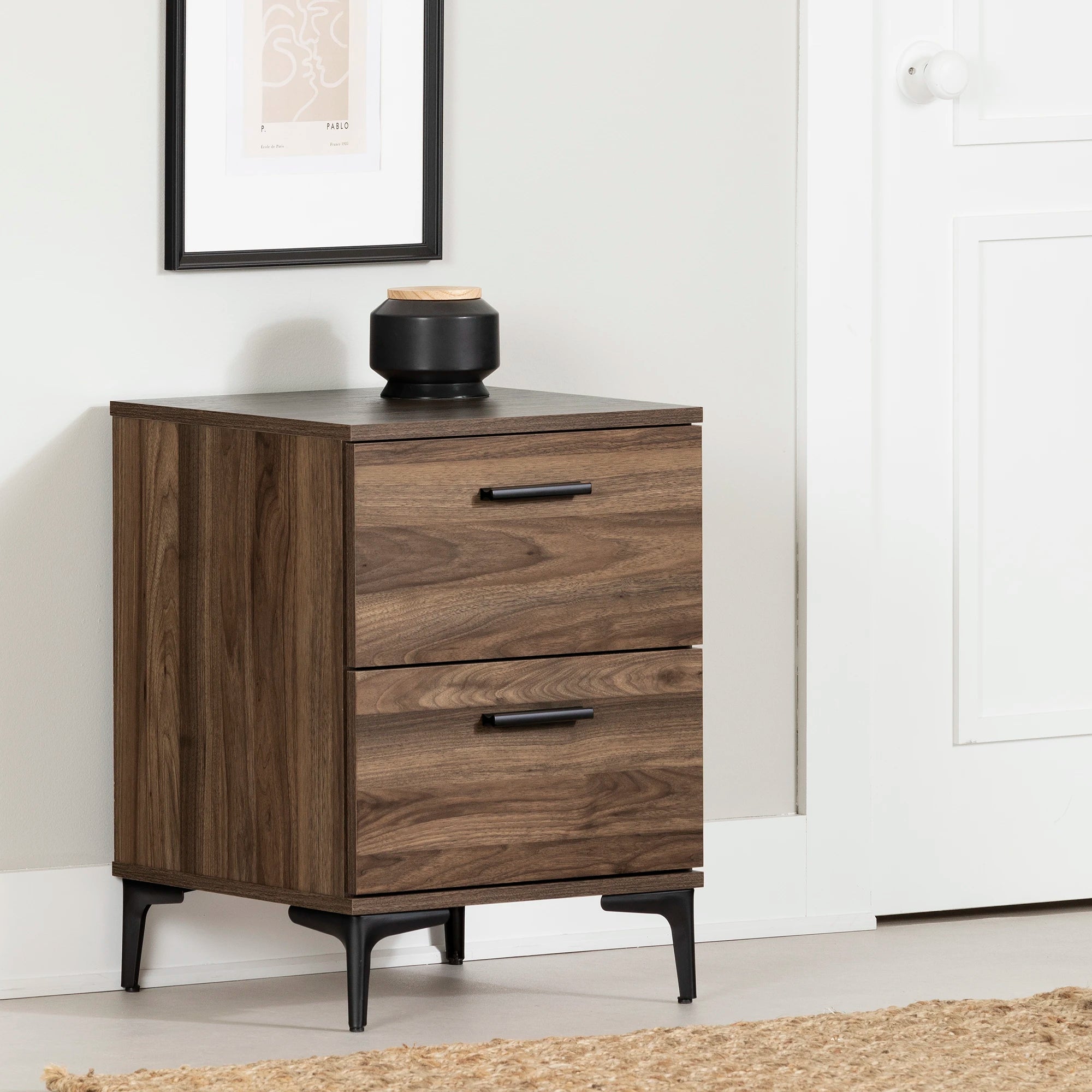 2-Drawer Side Table with Metal Legs - Slendel