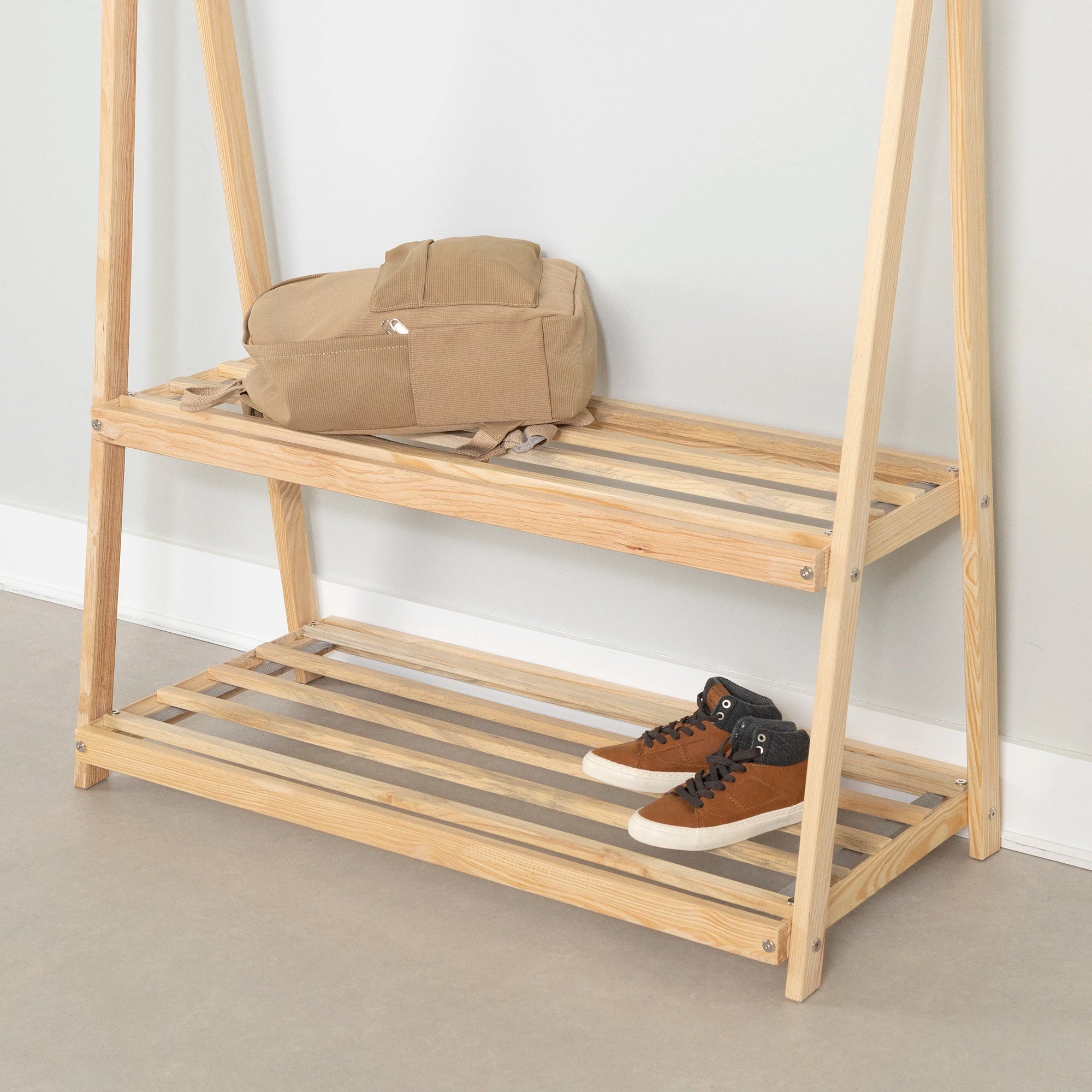 Wooden Clothes Rack with Storage Shelves for Kids - Sweedi