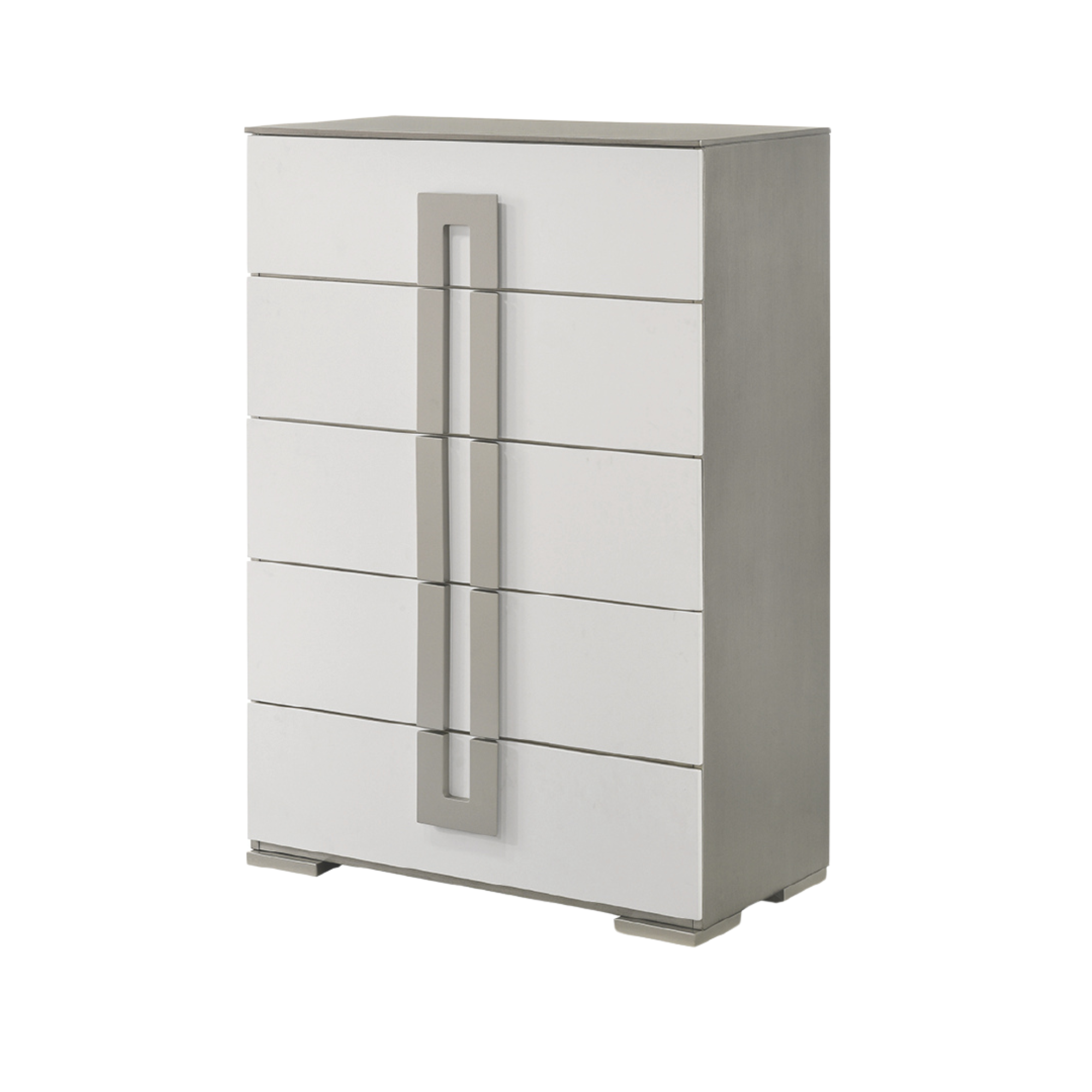 Linova – Chiffonnier blanc haut poignées métalliques