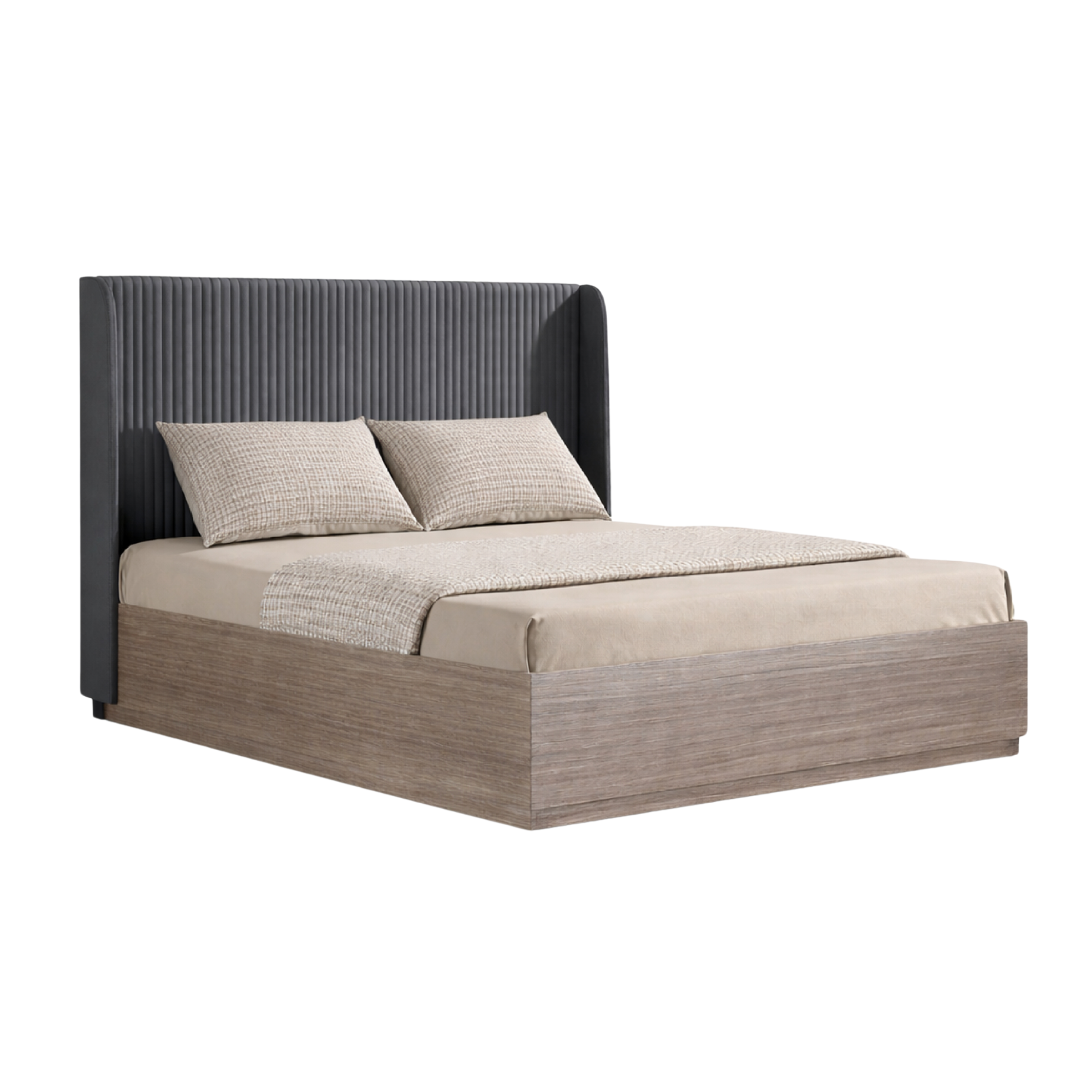 Striavo – Lit king bois naturel velours gris