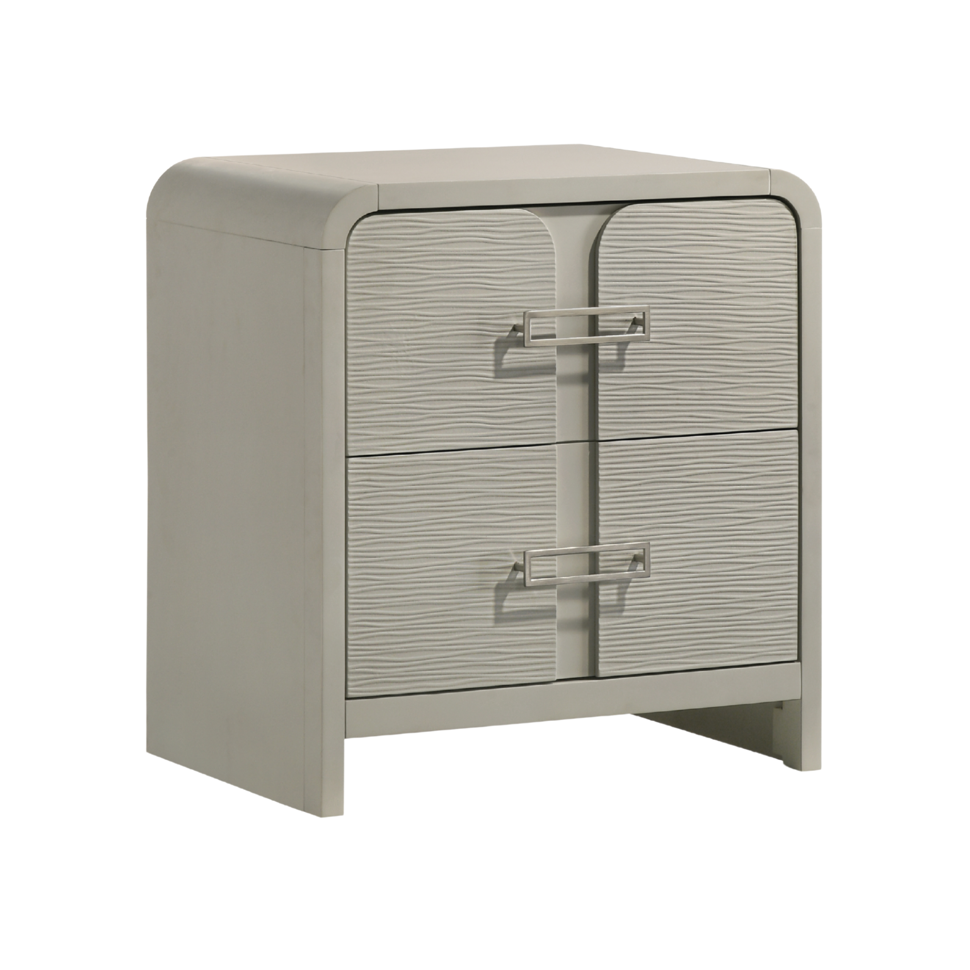 Serova – Table de chevet gris perle 2 tiroirs chrome