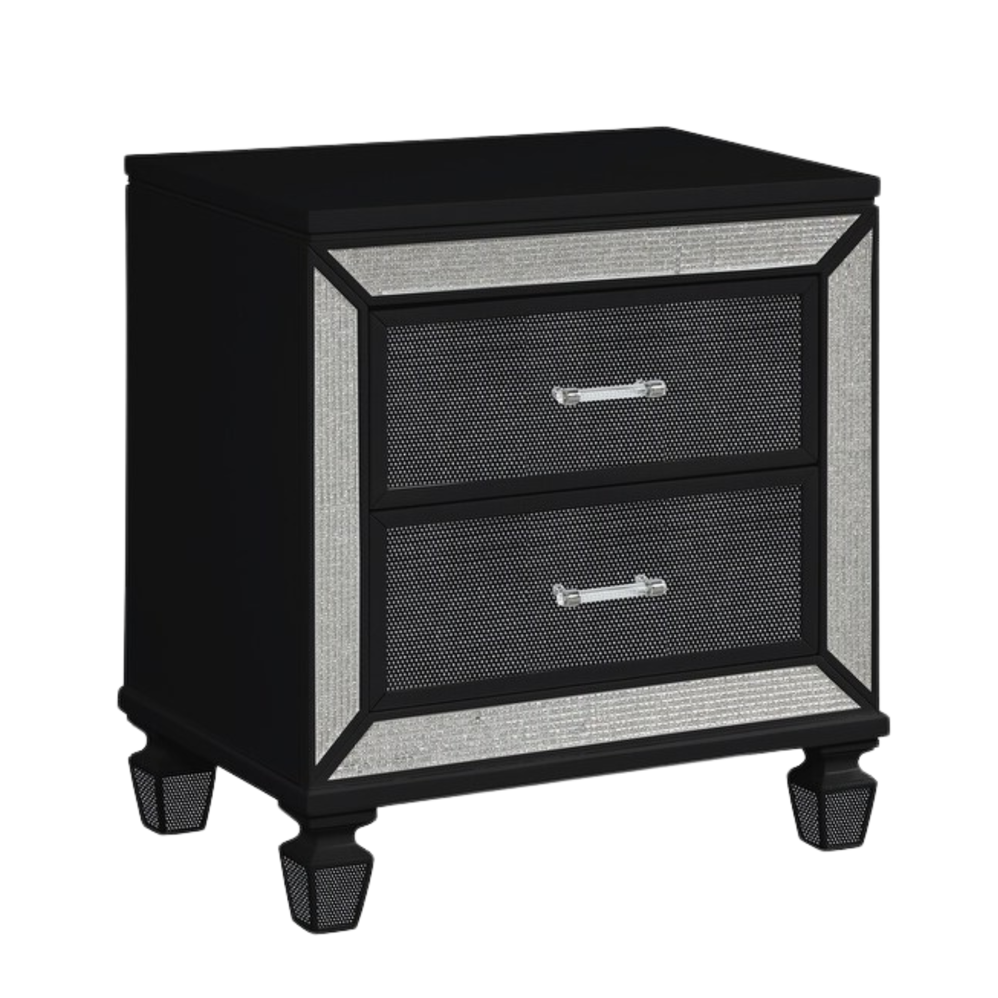 Radova – Table de chevet noir cristal 2 tiroirs bois laqué