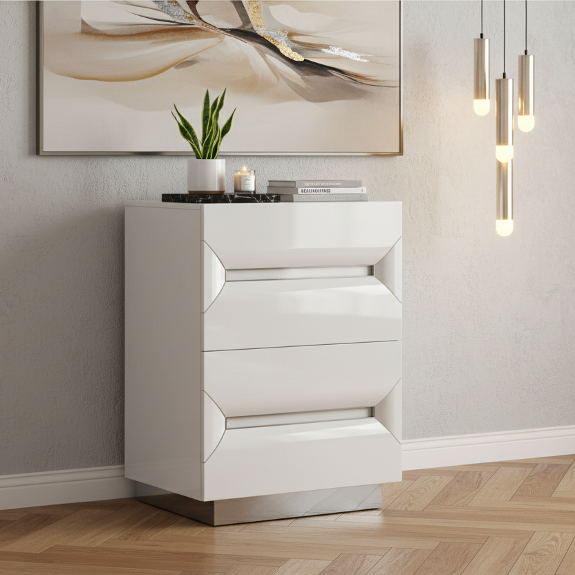 Zenova – Chiffonnier blanc mat 35 po fermeture douce