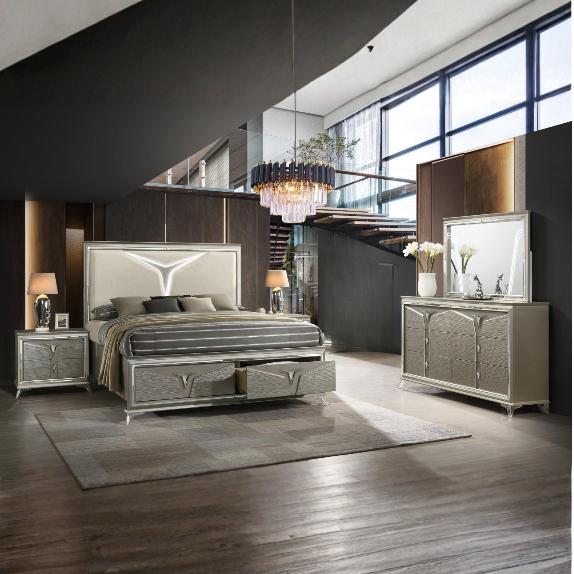 Torona – Ensemble de chambre king champagne glamour similicuir
