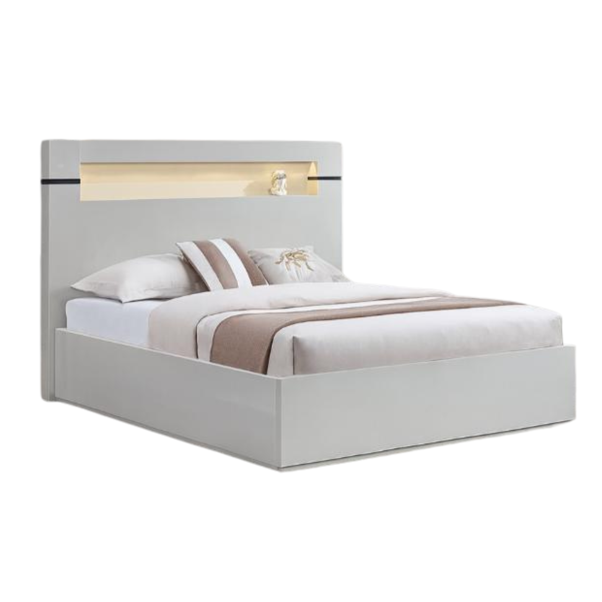 Polena – Lit king blanc brillant rangement lift-up laqué