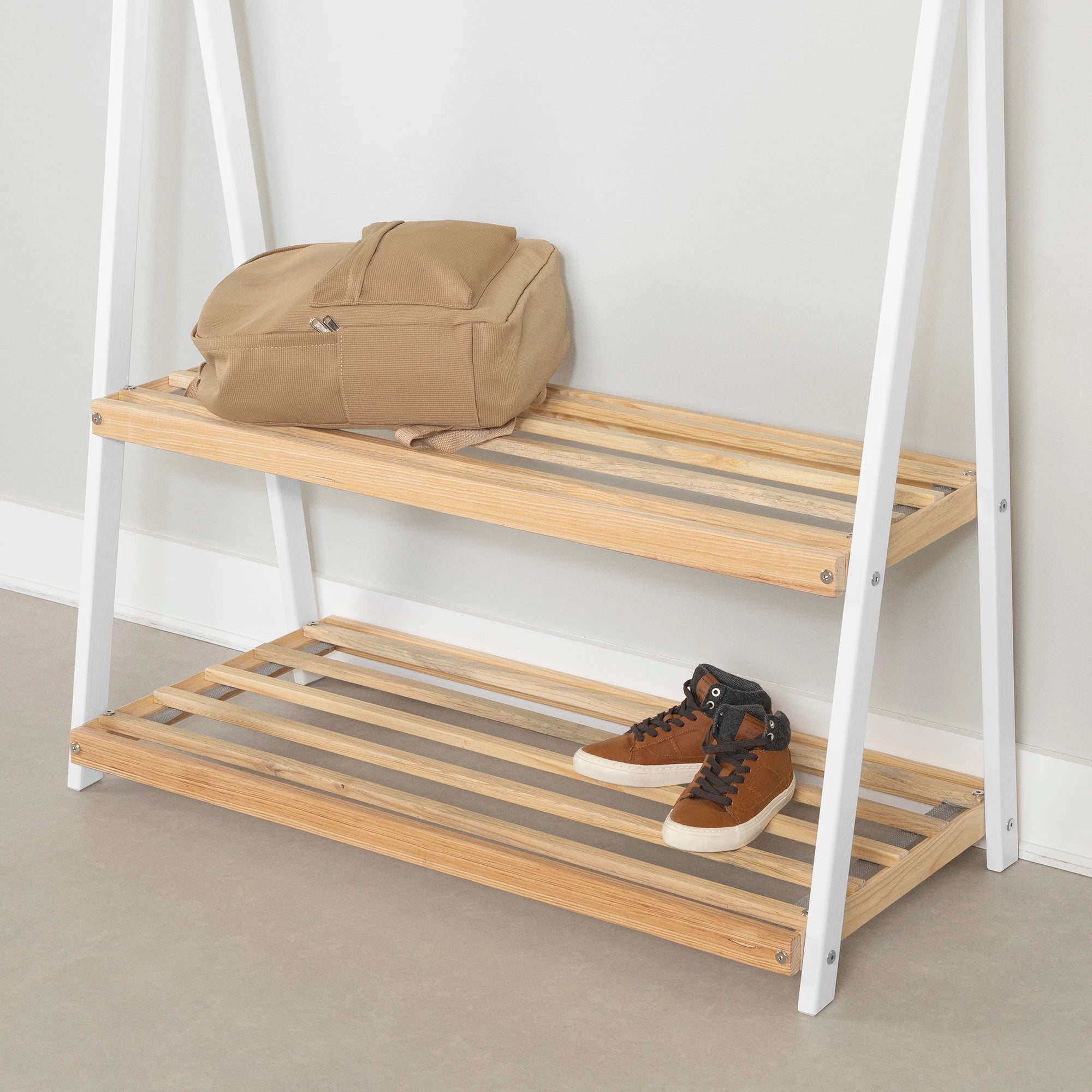 Wooden Clothes Rack with Storage Shelves for Kids - Sweedi