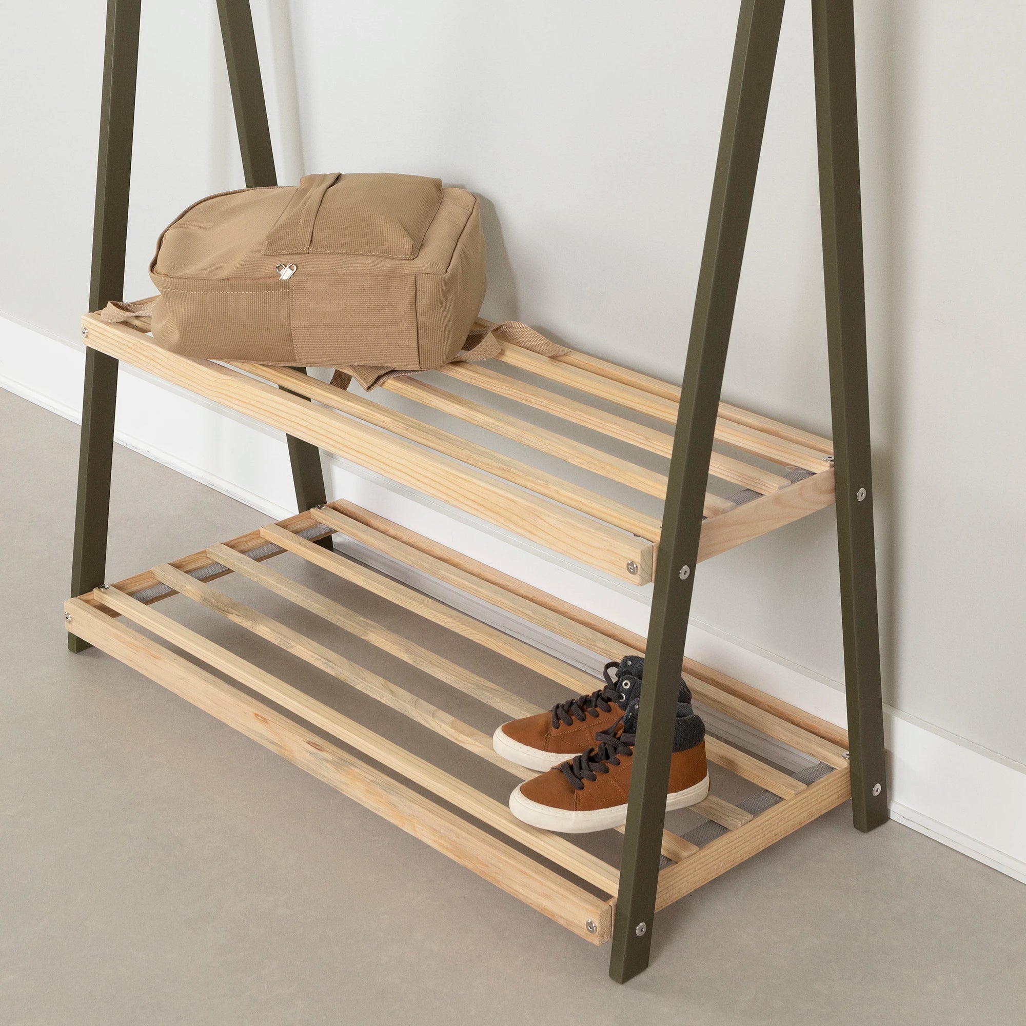 Wooden Clothes Rack with Storage Shelves for Kids - Sweedi