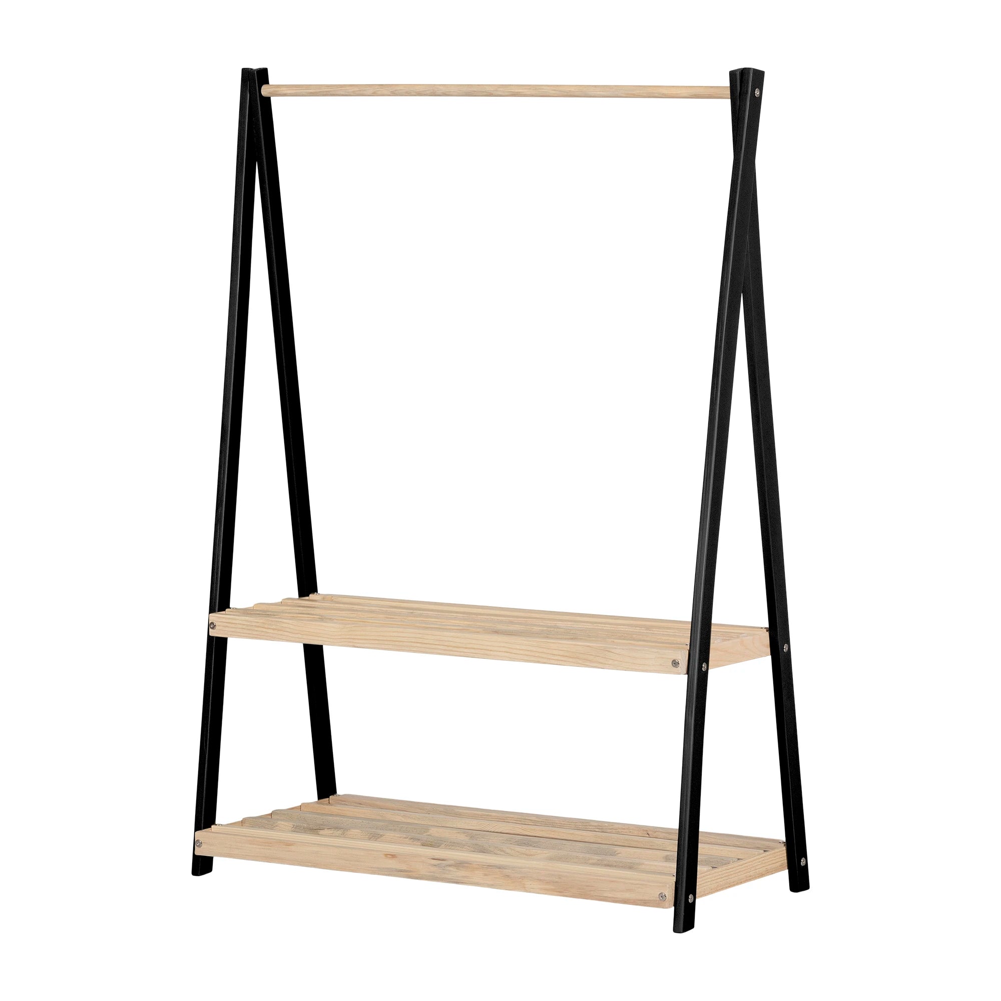 Wooden Clothes Rack with Storage Shelves for Kids - Sweedi