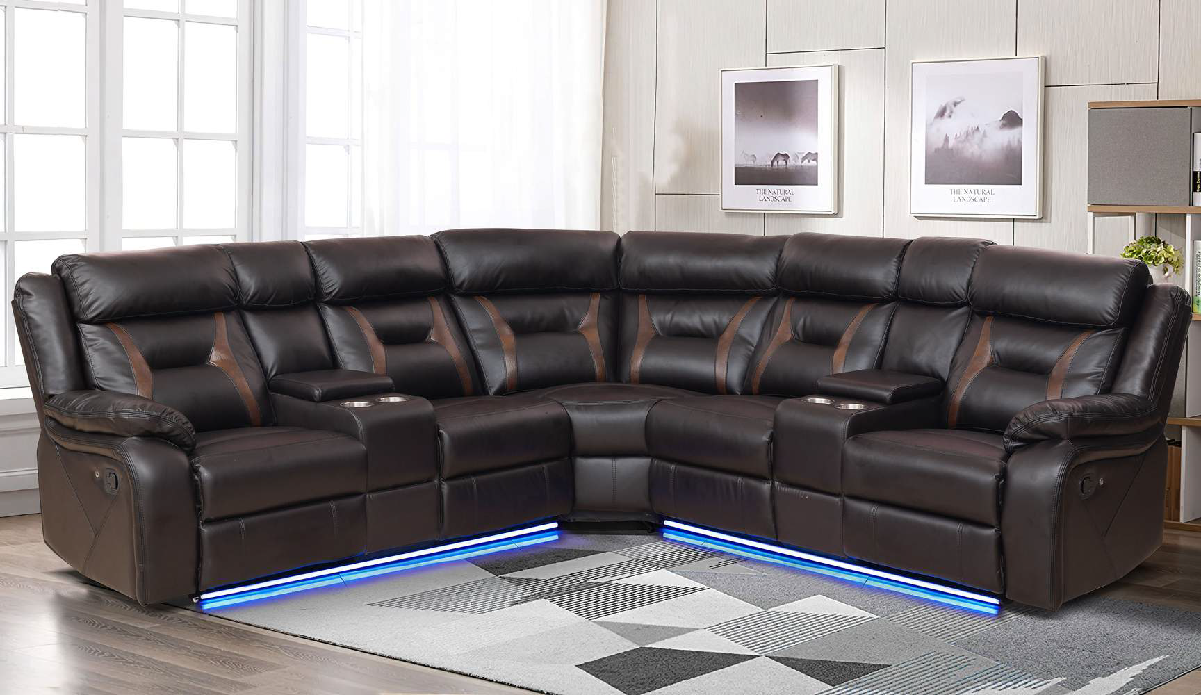 JOSEPH - Fauteuil inclinable sectionnel en cuir marron