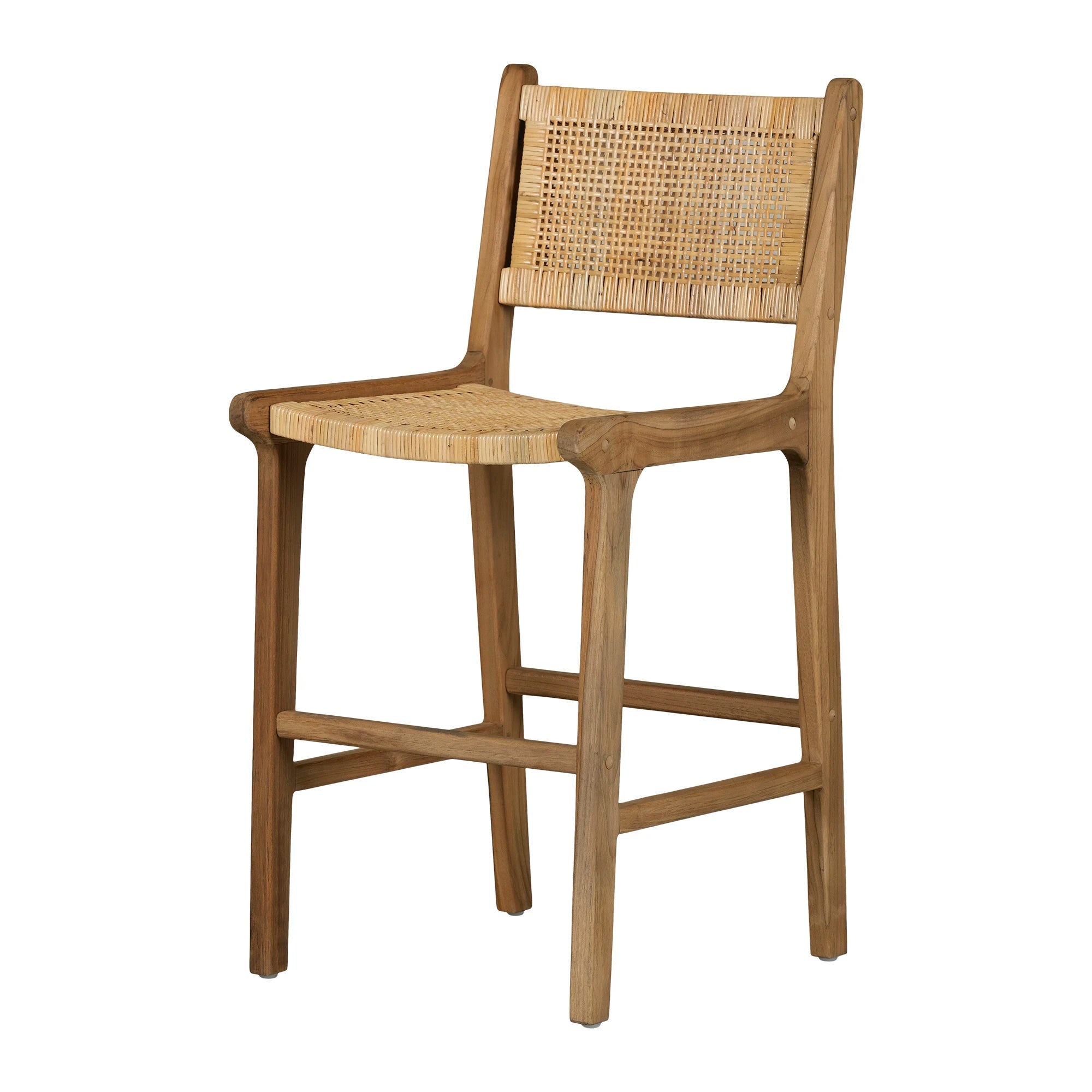 Rattan and Teak Wood Counter Stool - Agave